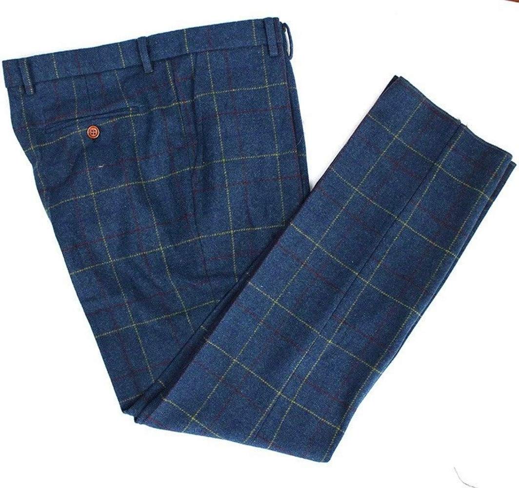 Men's Wool Blend Tweed Slim Fit Check Plaid Dress Pants - Formal & Business Casual Suit Separates for Office, Wedding & Special Occasions
