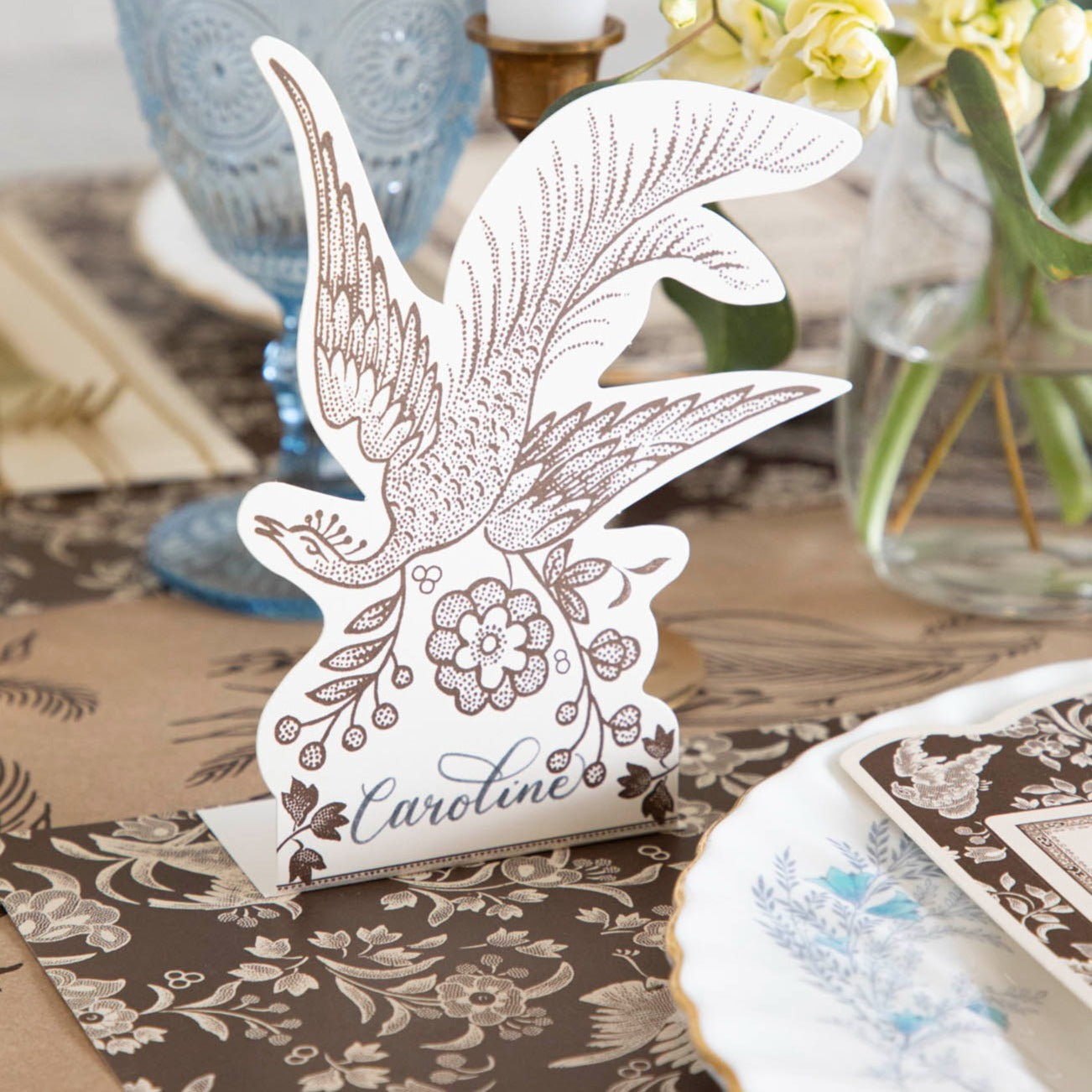 Elegant Brown Asiatic Pheasant Place Cards for Weddings, Parties & Events - Premium Name Card Holders for Table Settings