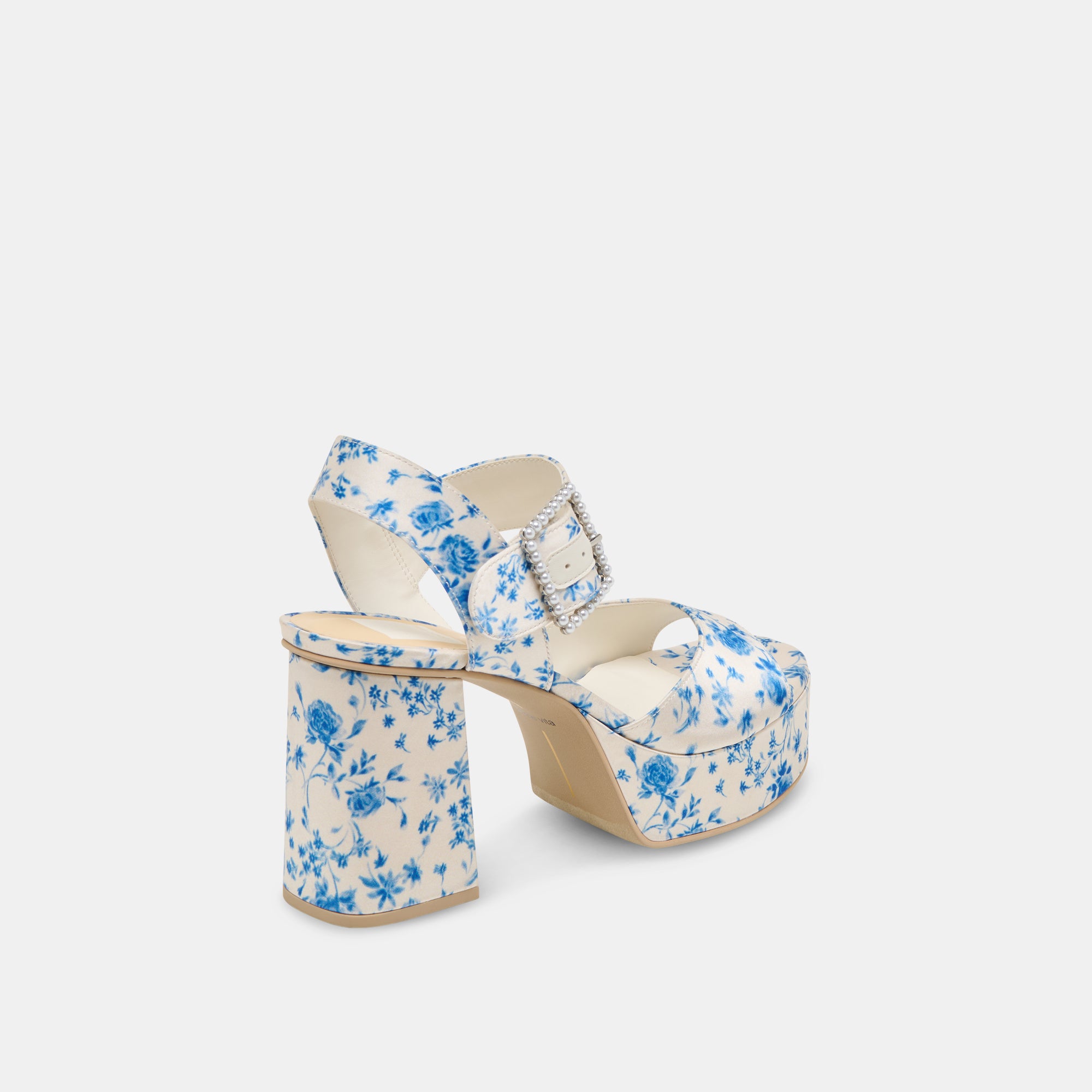 BOBBY PEARL HEELS - Blue Floral Satin Women's Dress Shoes for Weddings, Parties & Special Occasions