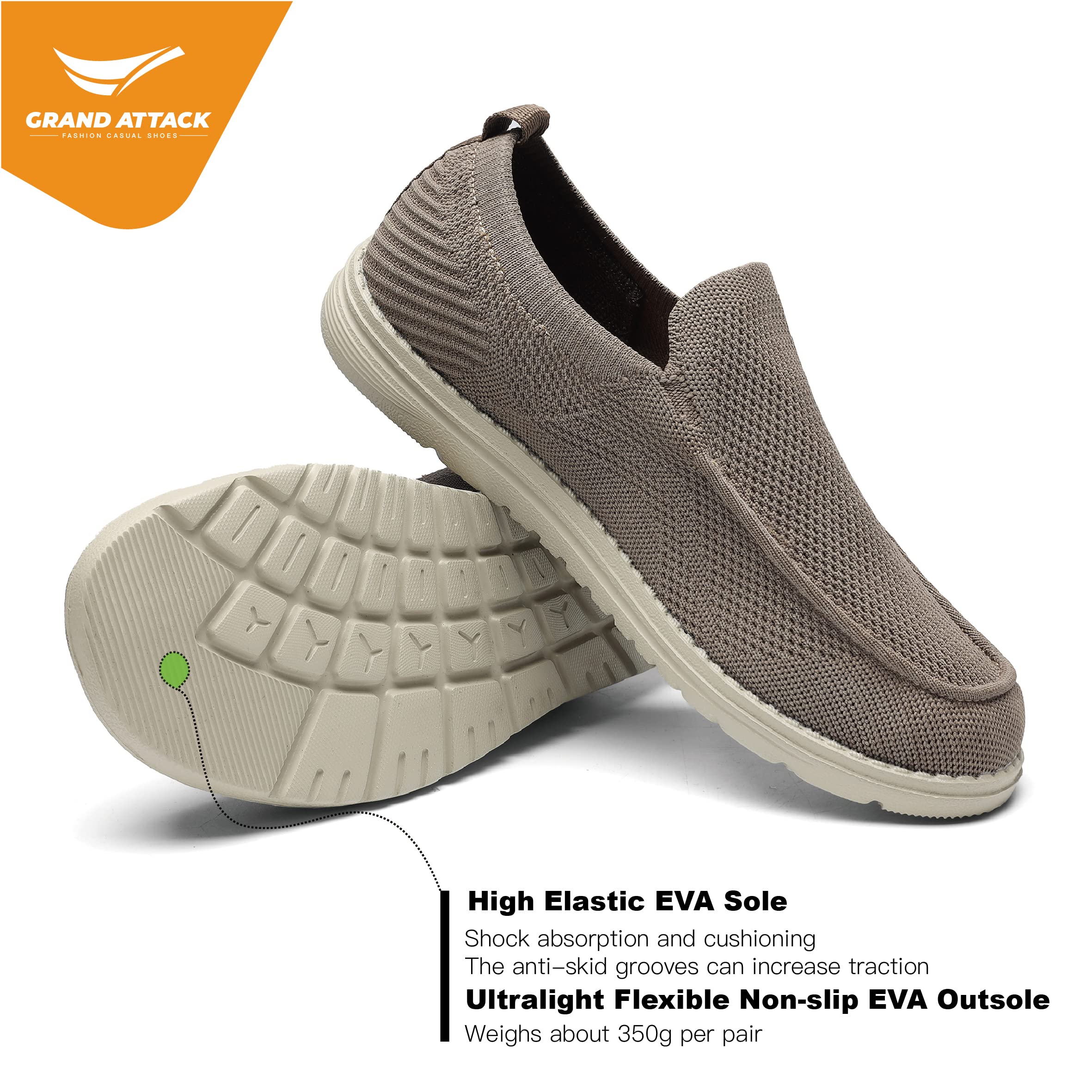 Grand Attack Men's Slip-On Loafers - Comfortable & Lightweight Casual Walking Shoes for Men | Perfect for Home, Office, Travel & Driving | Breathable & Supportive Design