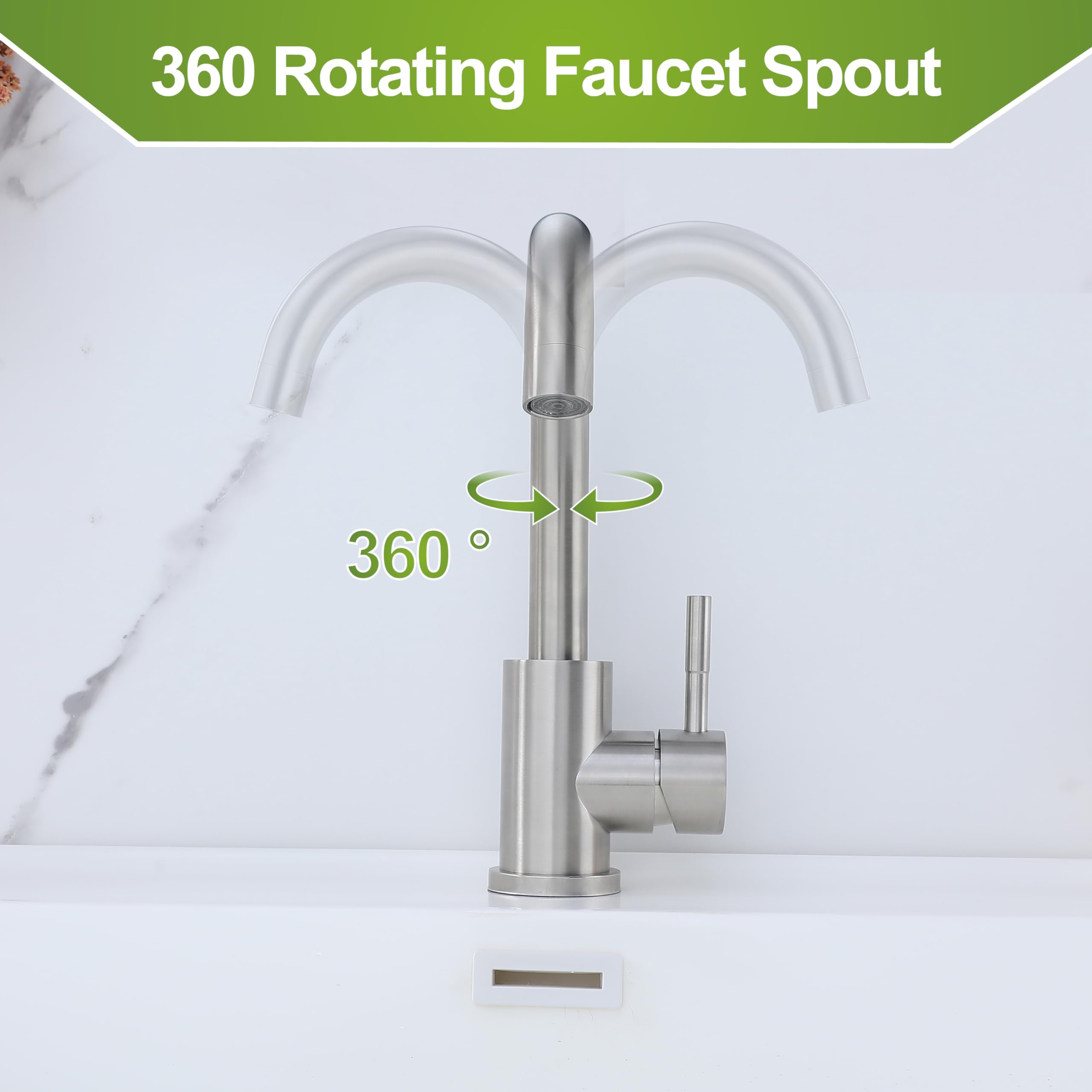 Brushed Nickel Bathroom Faucet - Single Handle Mixer Tap for Modern RV & Bar Sink with 360° Rotation
