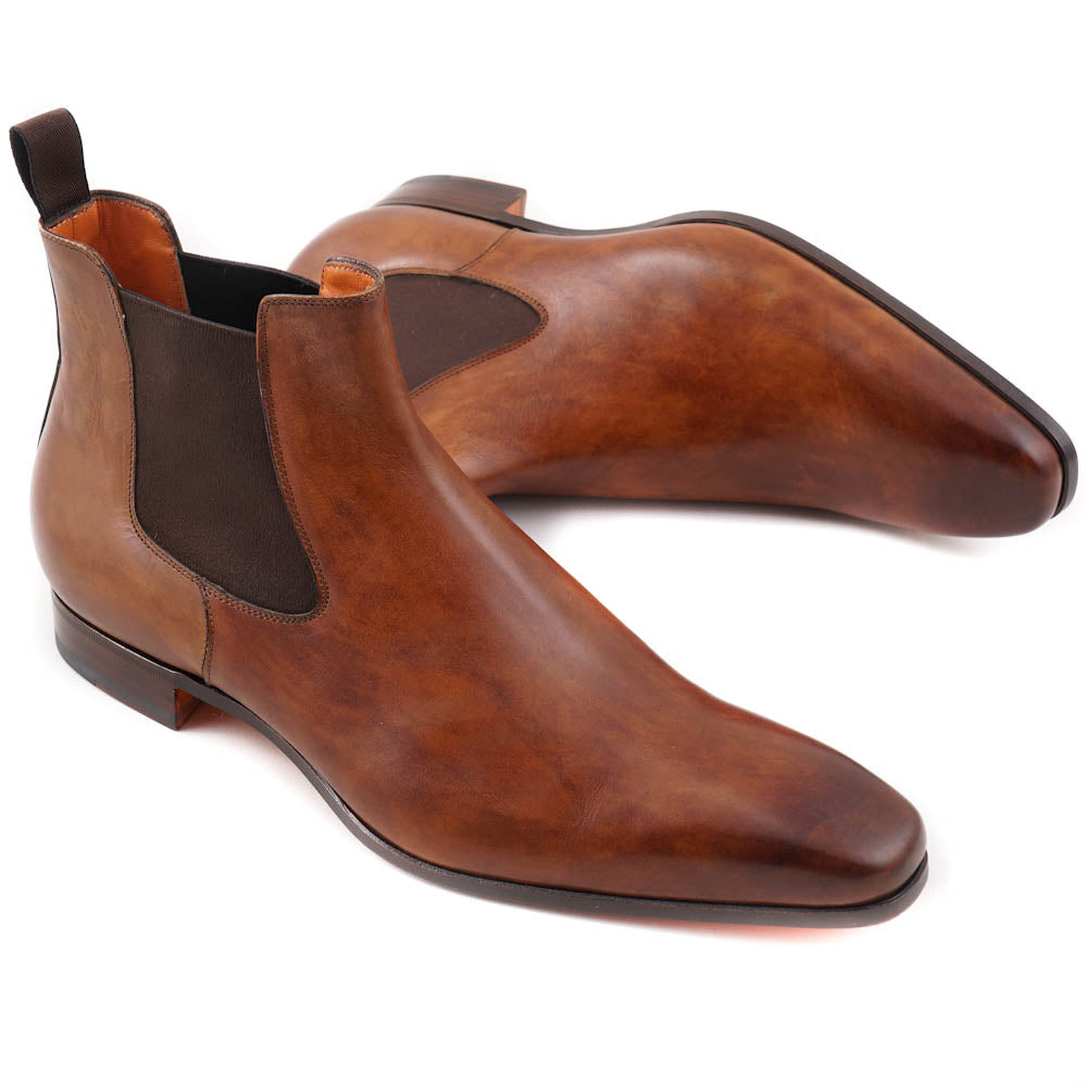 Santoni Men's Chelsea Boots in Antique Brown Leather - Stylish & Comfortable Ankle Boots for Casual Wear & Office Outfits