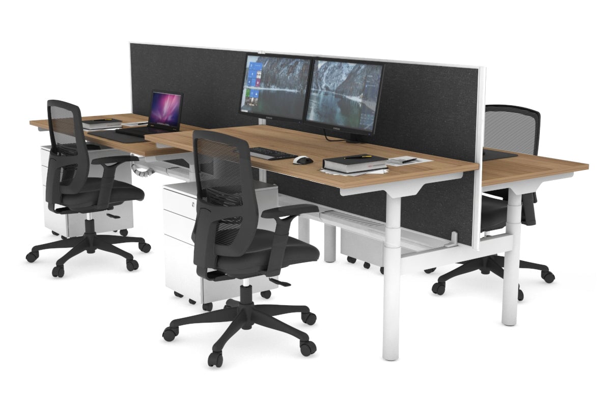 Flexi Premium Height Adjustable 4-Person H Bench Workstation - White Frame [1200L x 700W] - Ideal for Office, Coworking Spaces & Home Offices