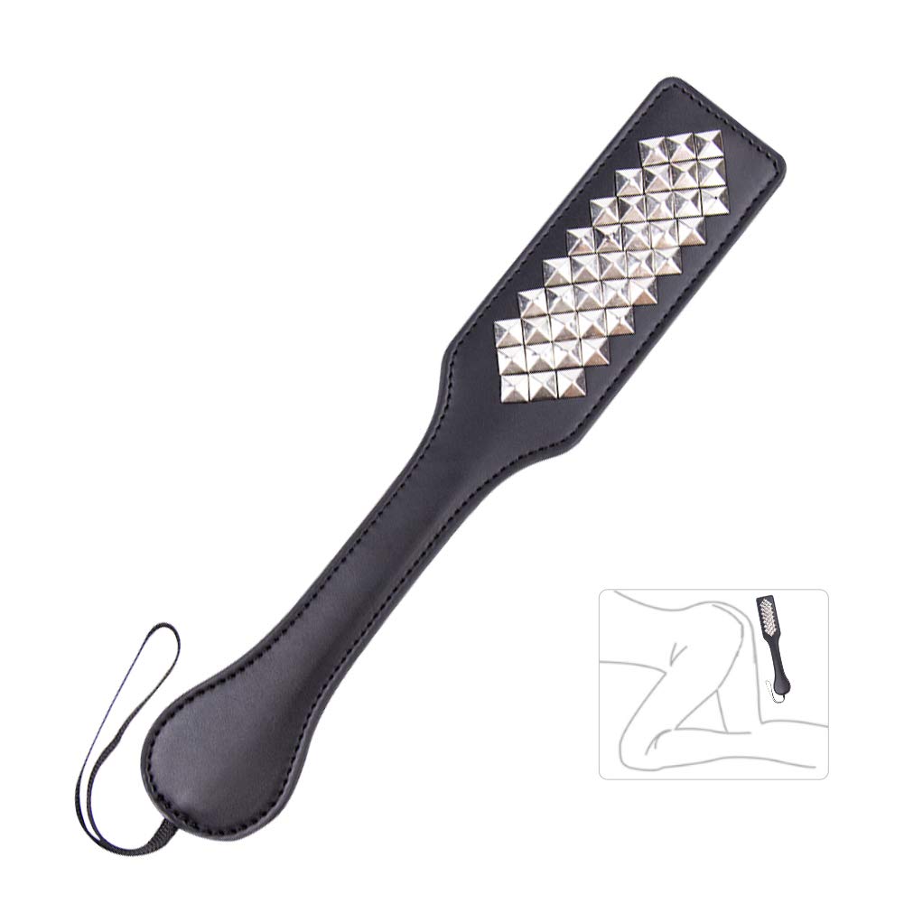 Leather Spanking Paddle with Rivets - BDSM Bondage Toy for Couples, Adult SM Spank Tool for Sensual Play & Role Play - Perfect for Bedroom Fun & Erotic Games (Silver)