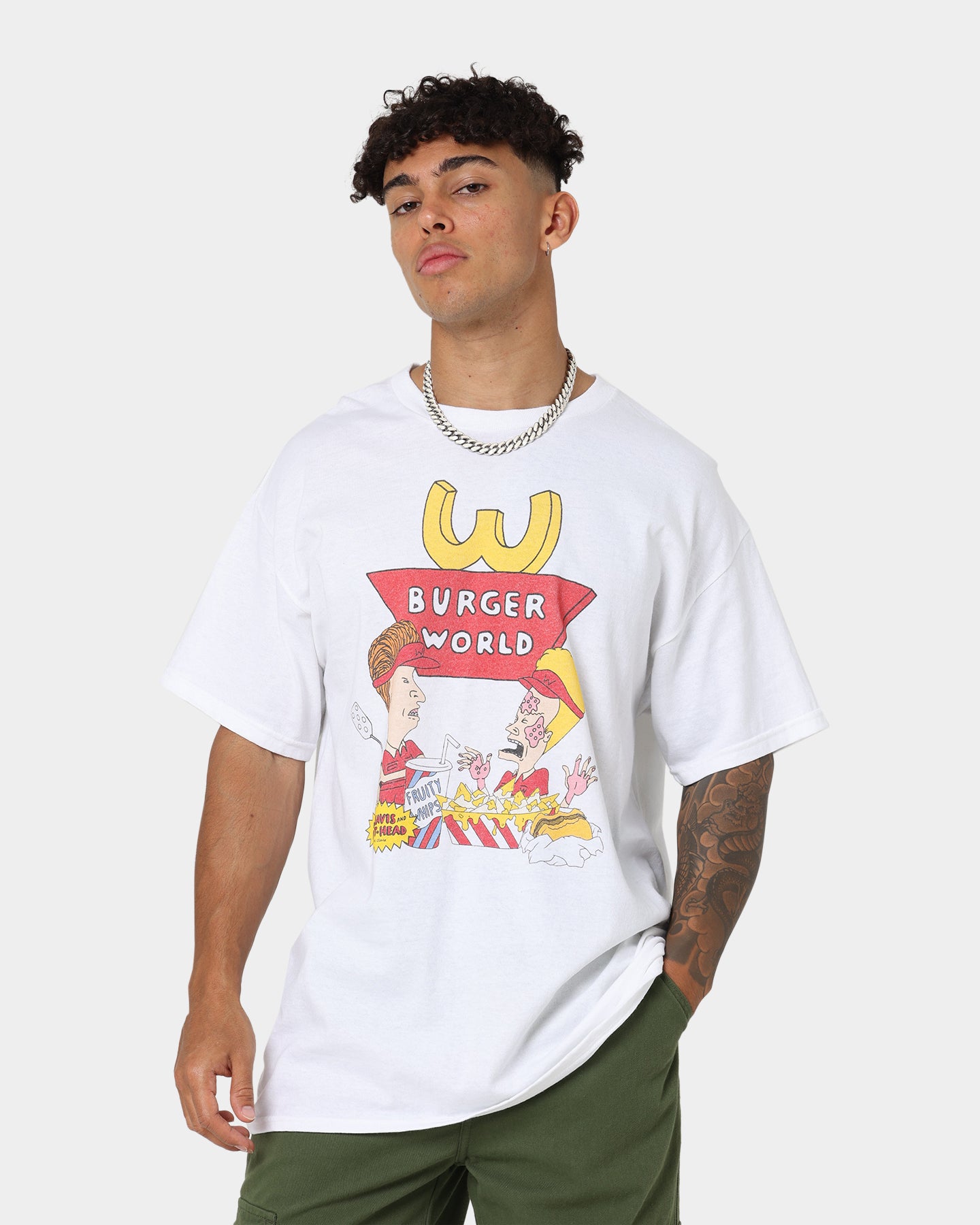 Beavis & Butthead Burger World Graphic T-Shirt - White | Vintage Cartoon Tee for Men & Women | Perfect for Casual Wear, Cosplay & 90s Nostalgia Fans