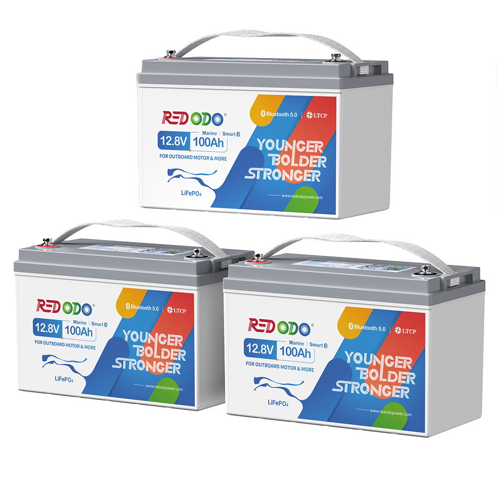 Redodo 12V 100Ah Plus Bluetooth Marine Deep Cycle Battery - Rechargeable Lithium Battery for Boats, Trolling Motors, RV, Solar Power - Perfect for Fishing, Camping & Off-Grid Adventures