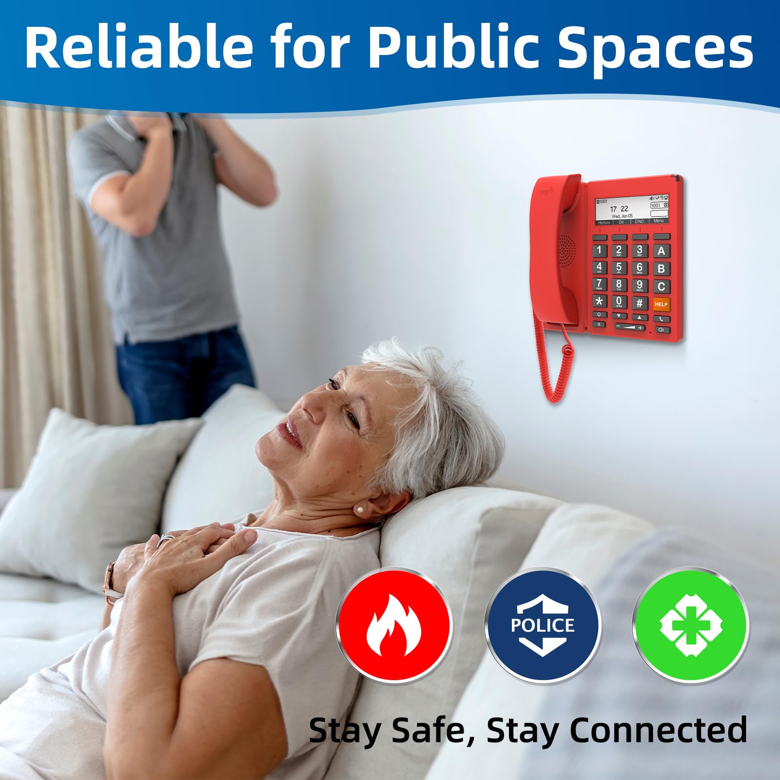 FIP12WP-R Senior-Friendly VoIP Phone with Large Buttons & Emergency Help Key - Easy Dialing, 110dB Adjustable Volume - Ideal for Elderly with Dementia & Public Spaces