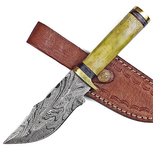 Handmade Damascus Steel Hunting Knife - Custom Forged Camping & Survival Knife - Outdoor Bushcraft Tool - Perfect Gift for Men, Hunters & Adventurers (A-082) - Ideal for Camping, Hunting, Bushcraft & Survival Situations