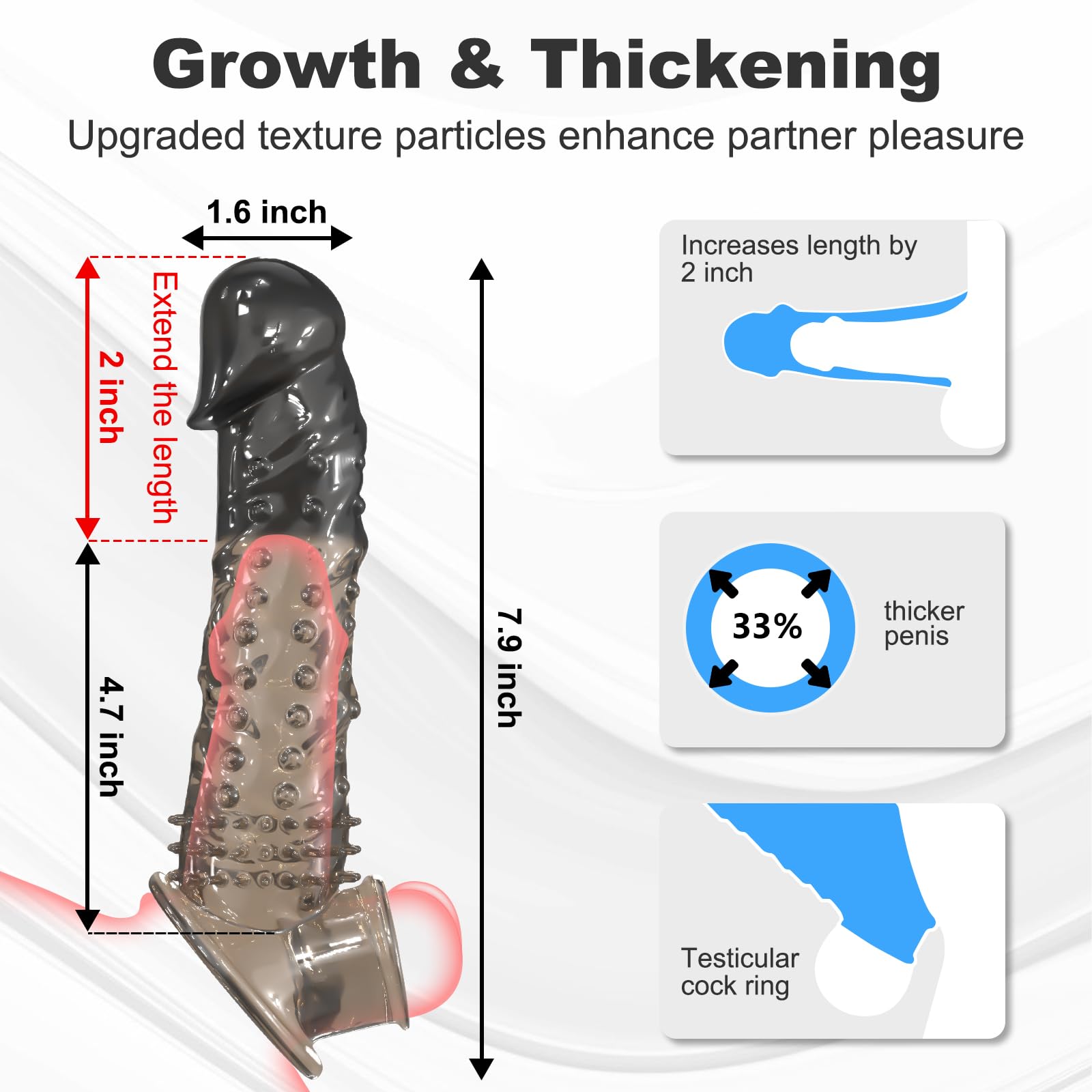 Realistic Soft Penis Sleeve Extender with Vibrator & Cock Ring - Reusable Male Enhancement Sex Toy for Couples, 2 & 3 Inch Sizes - Enhance Intimacy & Pleasure in Bedroom Play