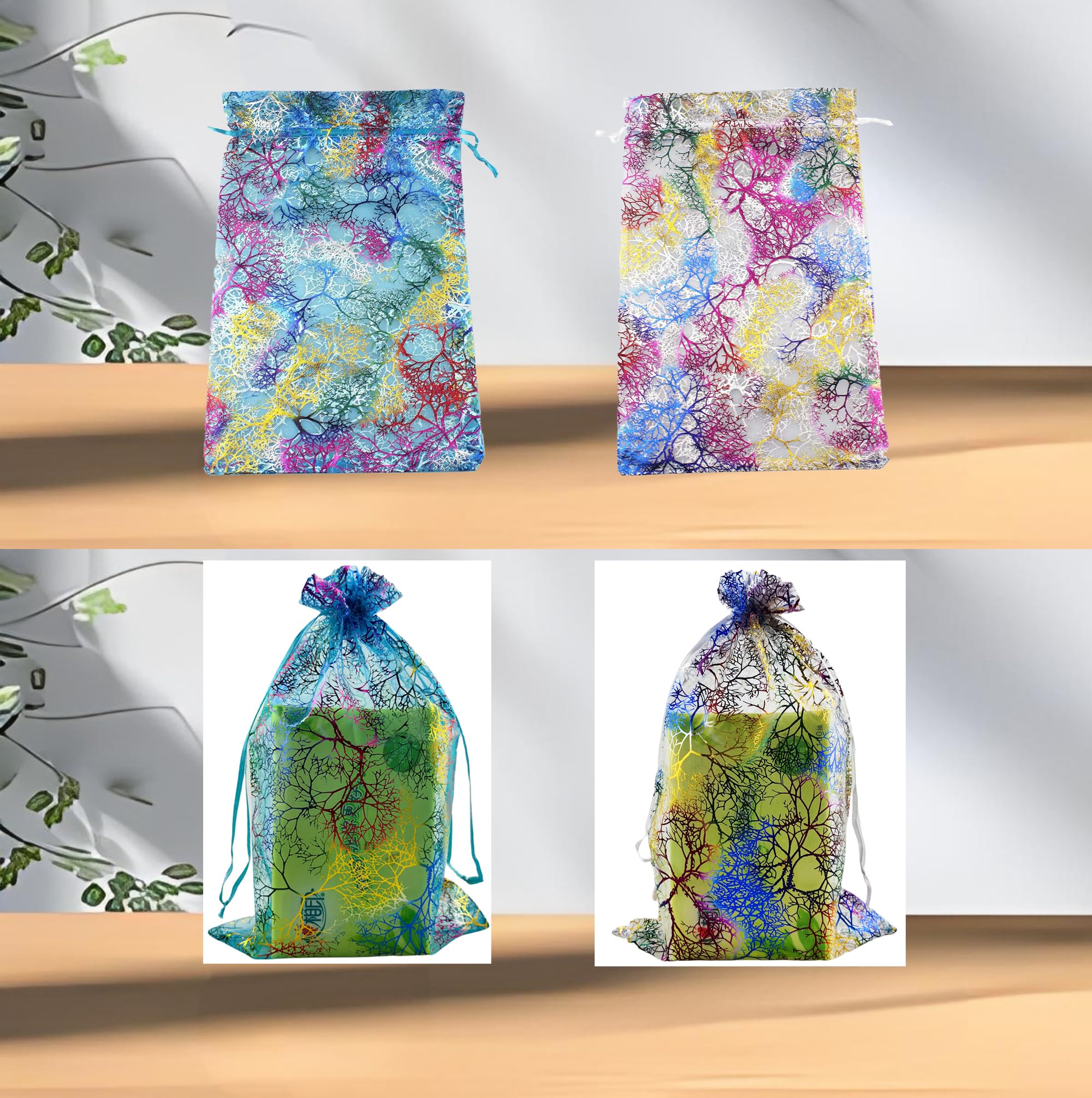 100 Pack Turquoise Organza Jewelry Gift Bags 8x12 Inch - Wedding Favors, Party Candy Pouches, Drawstring Favor Bags for Bridal Shower, Baby Shower & Special Events