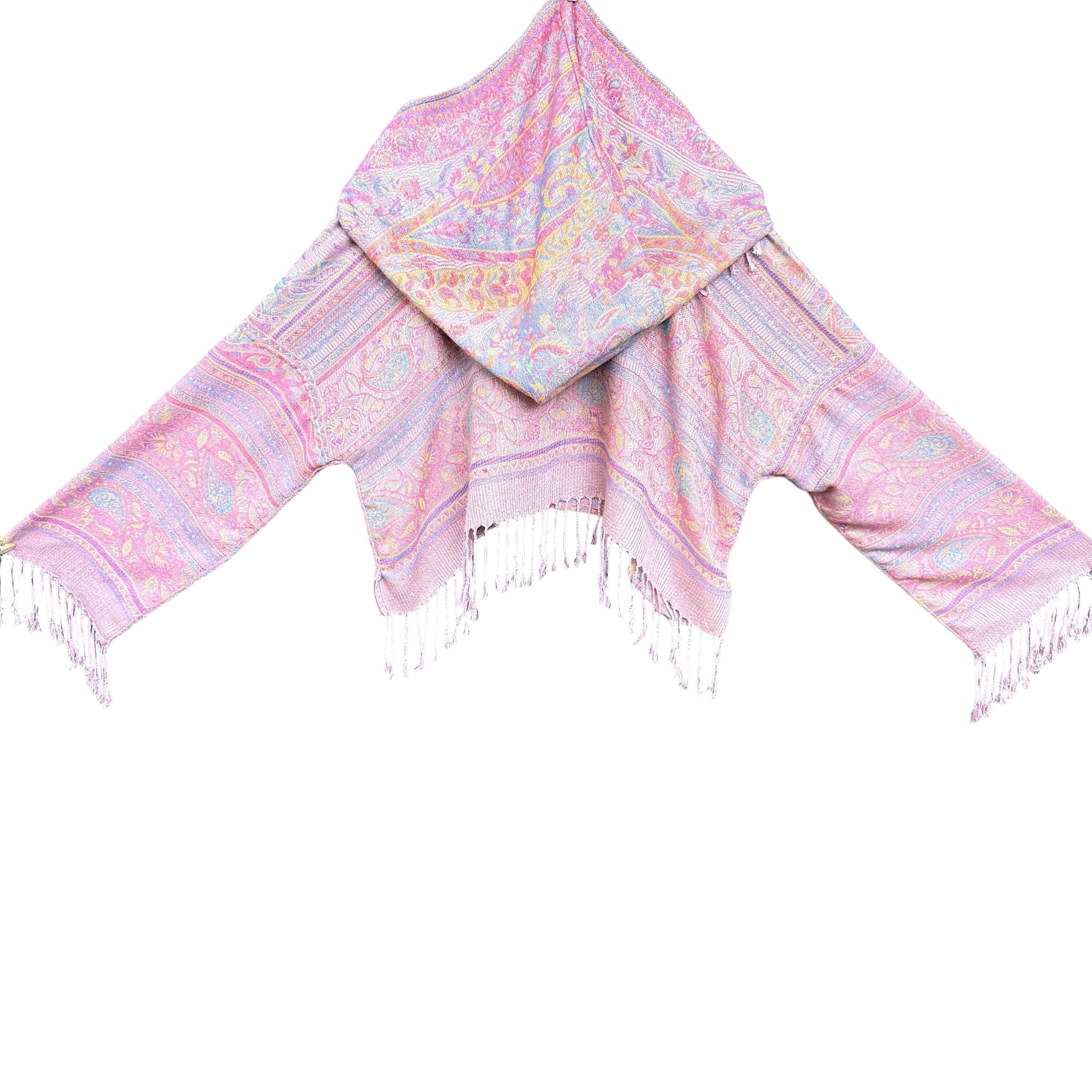 PASH LS CROP TOP - Pink Matrix Paisley Print Long Sleeve Women's Shirt | Fashion Tops for Casual Wear, Street Style & Festival Outfits