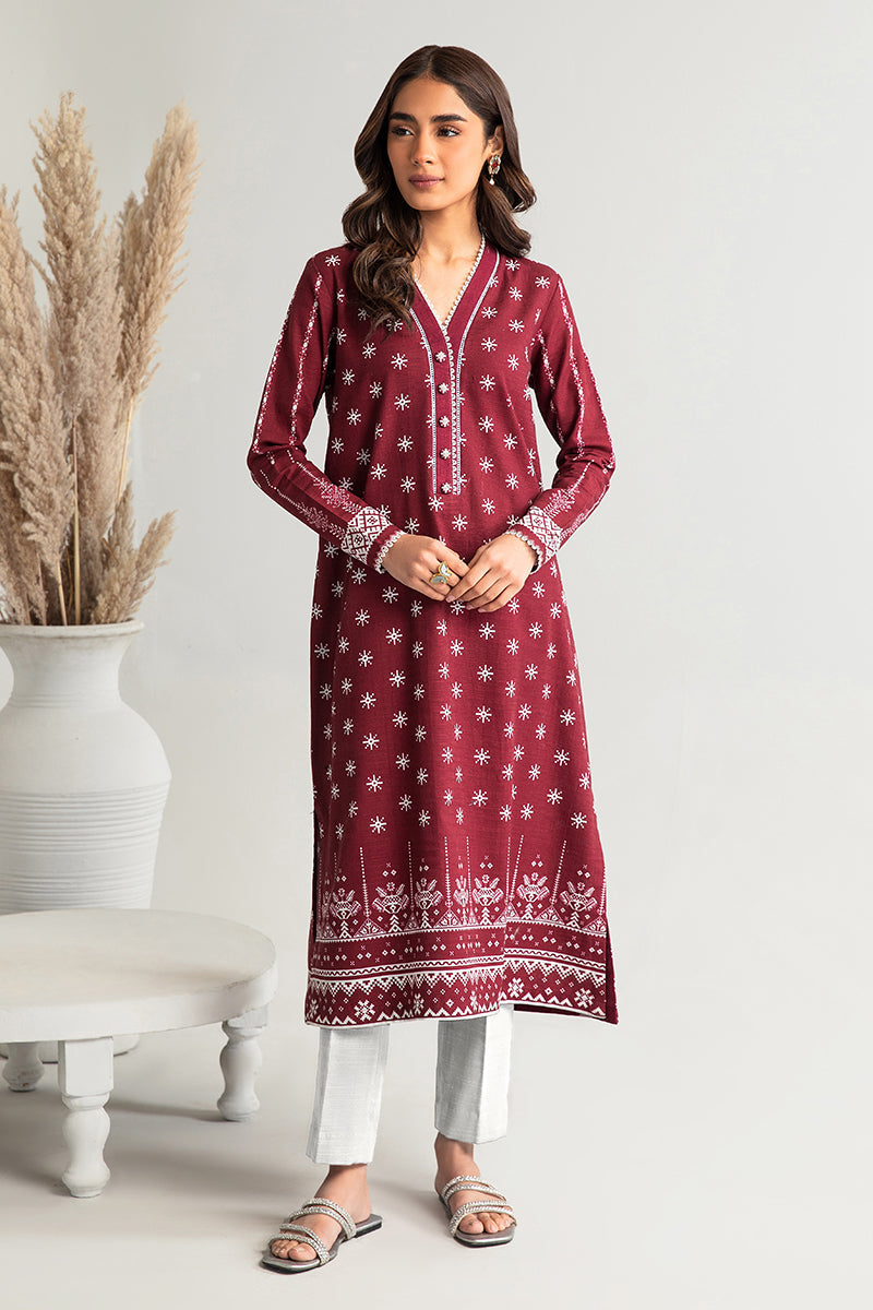 Luxury Maroon 2-Piece Printed Khaddar Suit for Women | Traditional Pakistani Outfit | Elegant Party Wear & Wedding Guest Dress