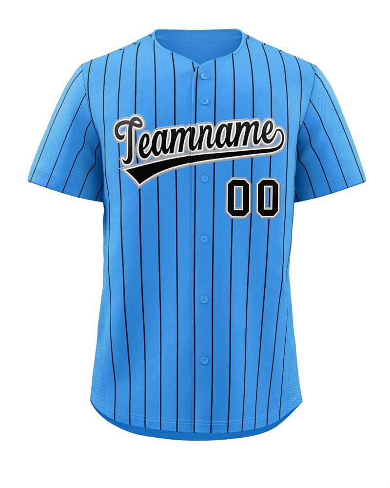 Custom Personalized Pinstripe Baseball Jersey - Button Down Shirt with Printed/Stitched Name & Number for Men, Women & Youth | Blue/Navy-39 | Team Uniforms, Sports Events & Casual Wear