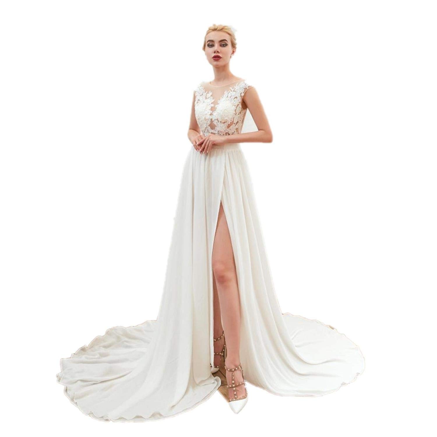 Elegant Lace Chiffon Bridal Gown - Women's Sleeveless Beach Wedding Dress & Evening Gown for Bridesmaids | Perfect for Beach Weddings, Formal Events & Special Occasions