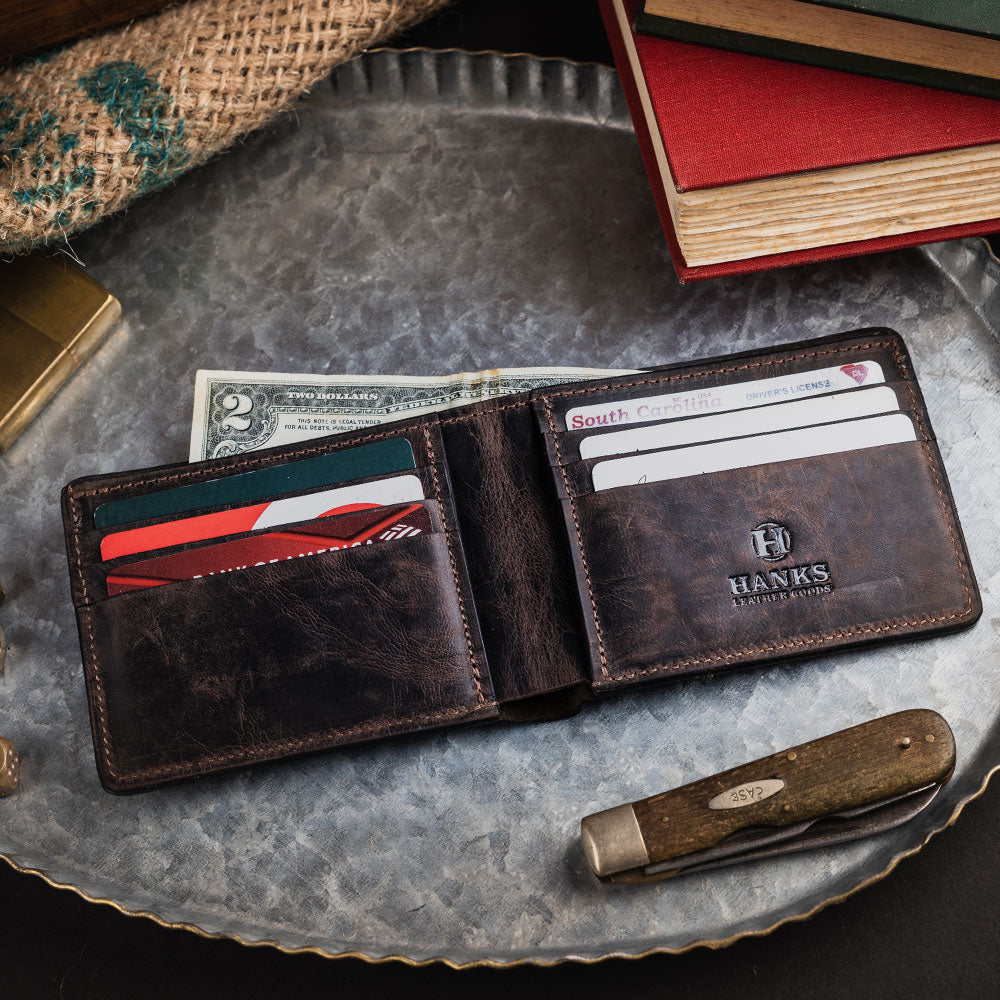 Hanks Belts Medium Bifold Wallet for Men - Genuine Leather RFID Blocking Slim Wallet - Perfect for Everyday Carry, Travel & Business Use