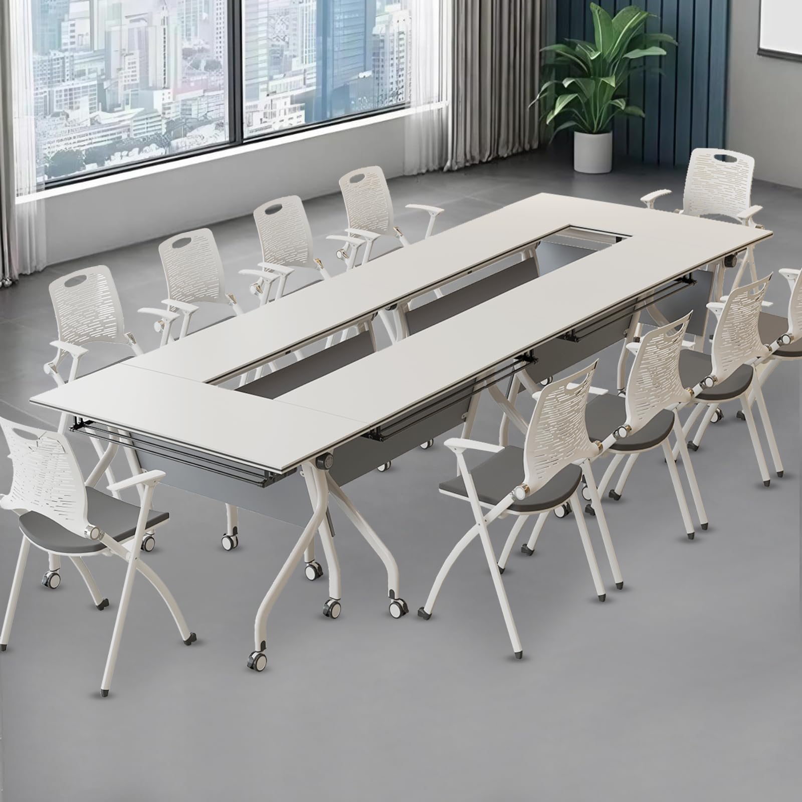 4-Pack Modern Folding Conference Tables with Lockable Wheels - Mobile Foldable Meeting Tables for Office, Classroom & Home Use - Perfect for Conference Rooms, Seminars & Media Centers