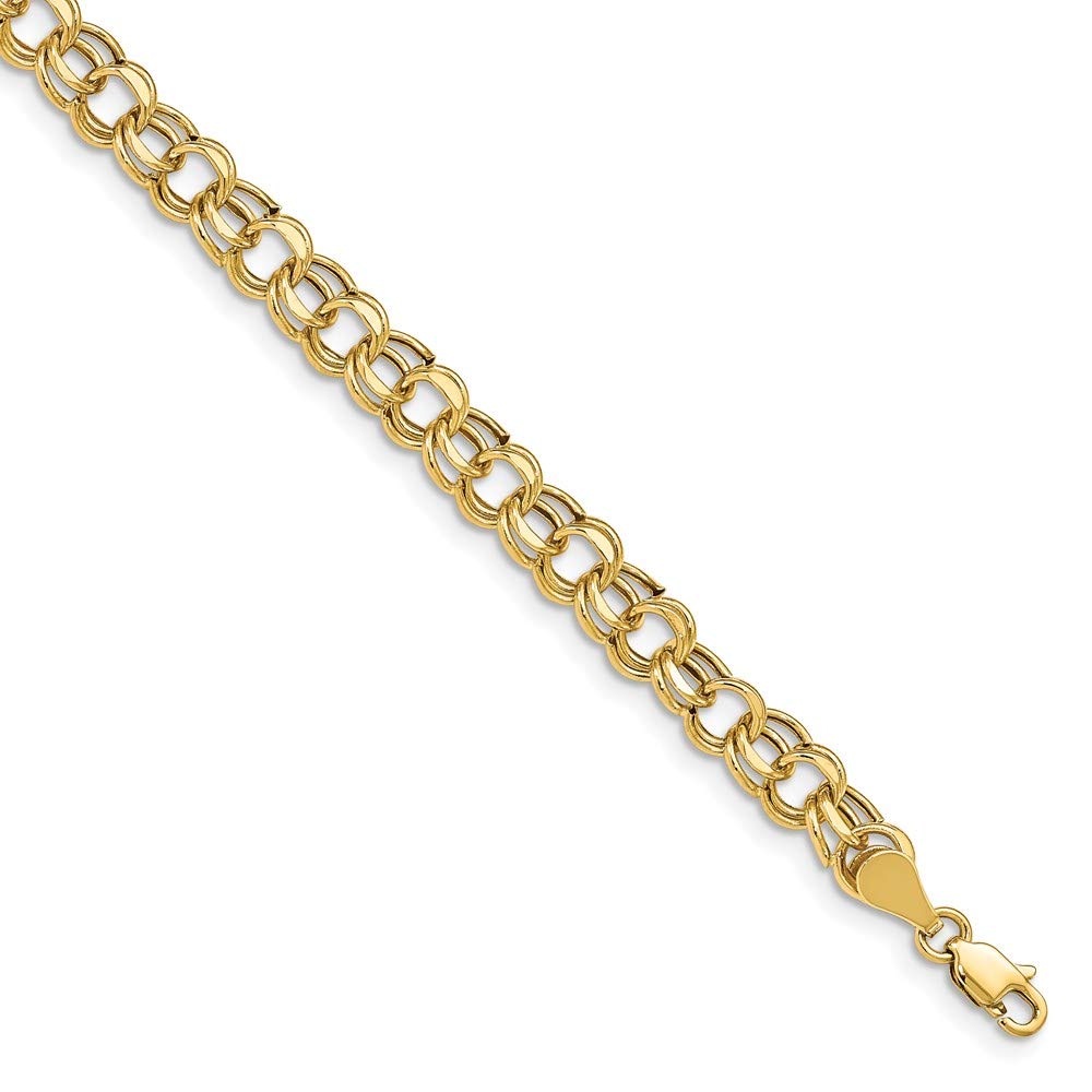 14K Yellow Gold 5.5mm Double Link Charm Pendant Bracelet - 8 Inch Adjustable Length, Dainty Minimalist Jewelry for Women, Perfect for Everyday Wear, Gifts & Special Occasions