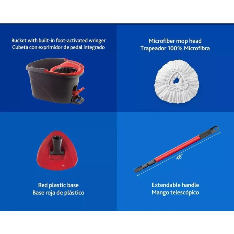 O-Cedar EasyWring Microfiber Spin Mop Set with Bucket - Red & Gray - Efficient Floor Cleaning System for Hardwood, Tile & Laminate - Perfect for Home, Kitchen & Commercial Use