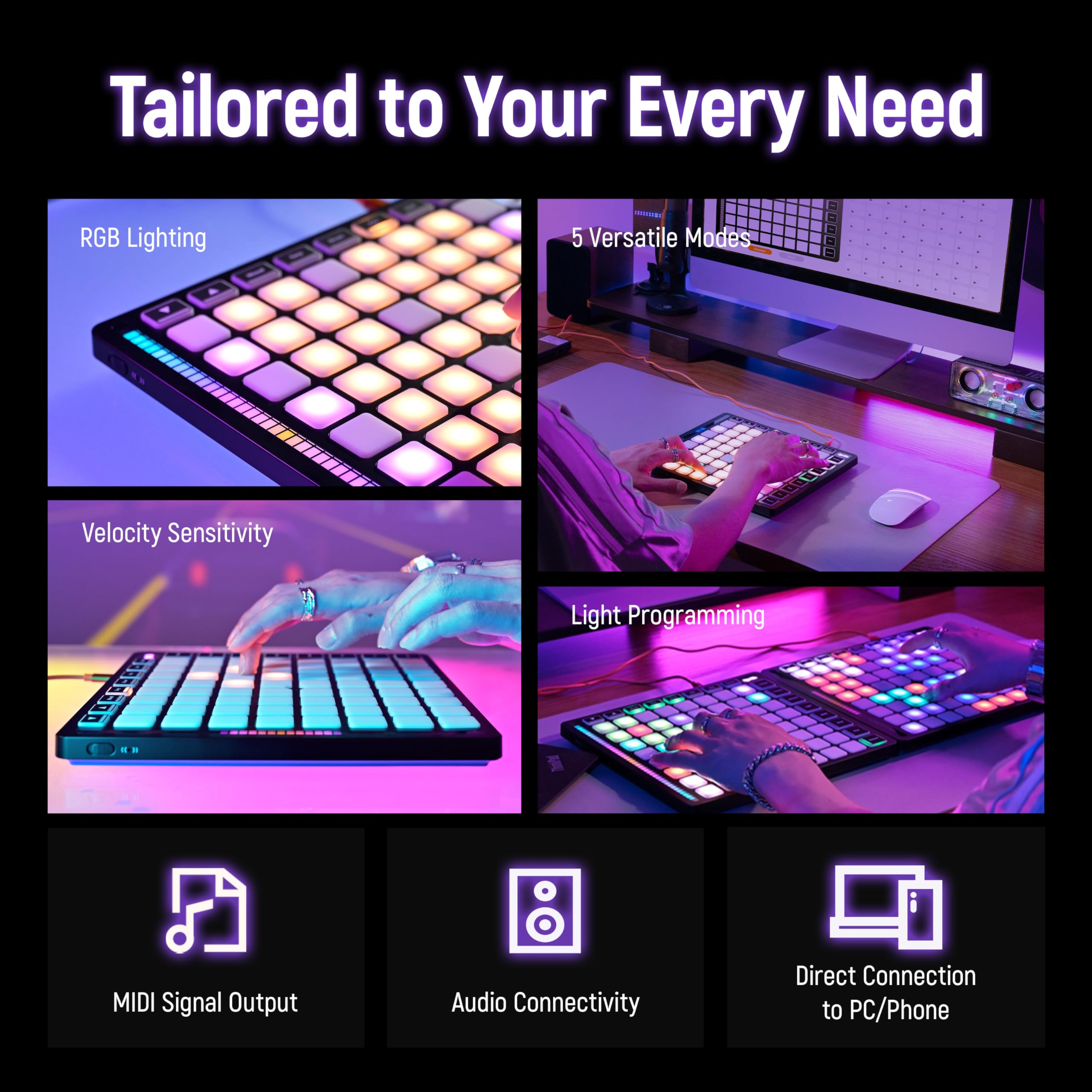 TempoPAD Z-1 MIDI Controller - 64 Velocity Sensitive RGB Pads Beat Maker Machine with 8x8 Backlit Grid | Portable Music Production Equipment for Beginners | Perfect for Live Performances & Studio Recording