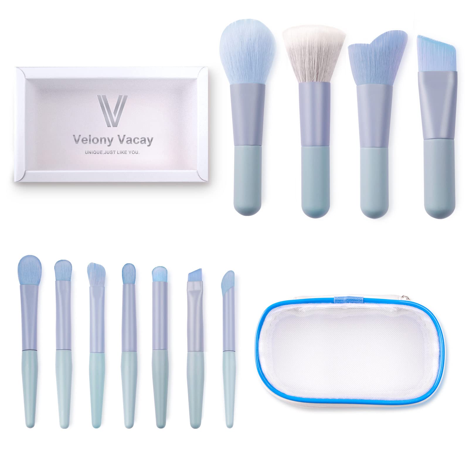 11Pcs Travel Makeup Brushes Set - Mini Portable Cosmetic Brush Kit with Travel Case for Blending, Foundation, Powder, Eyeshadow & Concealer | Perfect for On-the-Go Makeup, Vacation & Professional Use