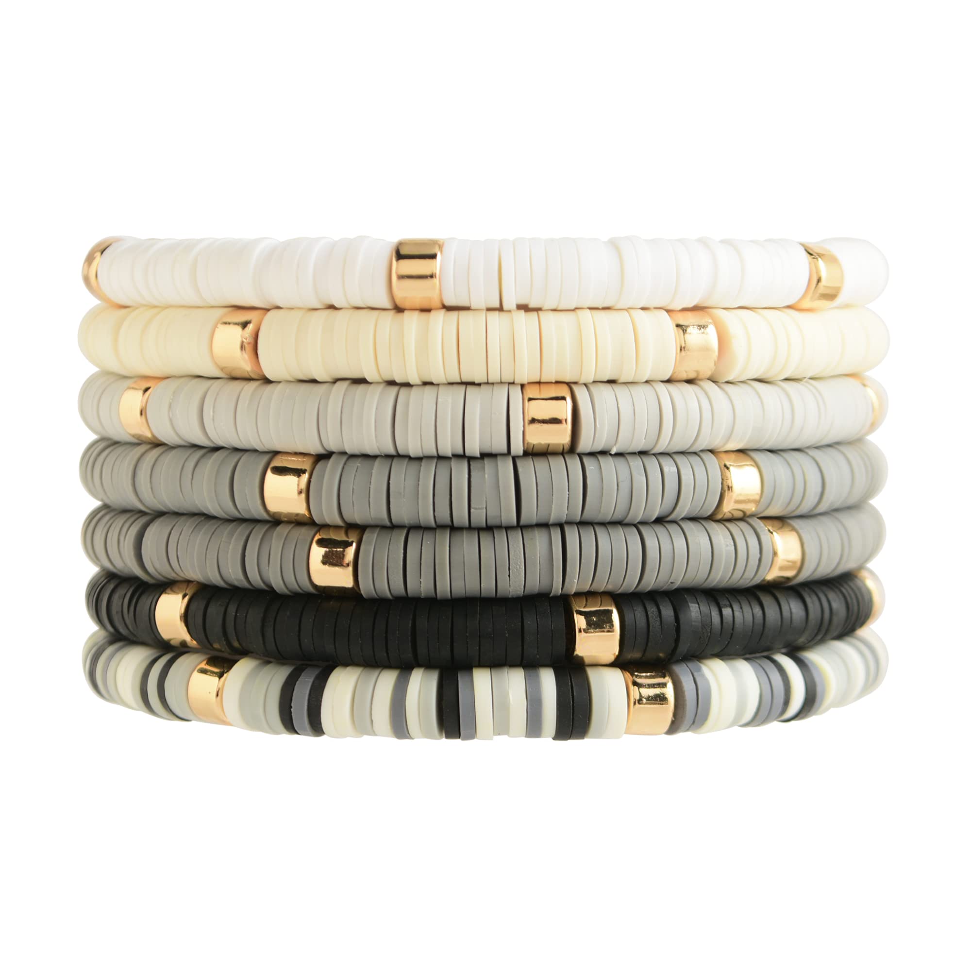 LYNMOS Colorful Heishi Clay Bead Bracelet Set for Women - Stackable Vinyl Disc Polymer Beaded Stretch Bracelets - Preppy Bohemian Summer Jewelry - Perfect for Beach, Vacation, Music Festivals & Everyday Wear