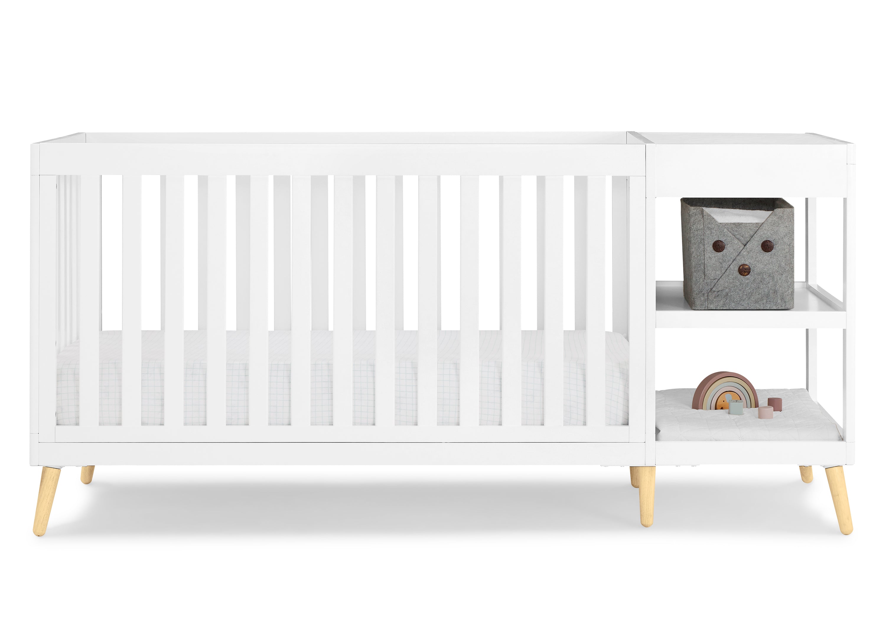 Essex 4-in-1 Convertible Baby Crib with Changer - White Nursery Furniture for Newborn to Toddler | Perfect for Bedroom, Daycare & Nursery Decor
