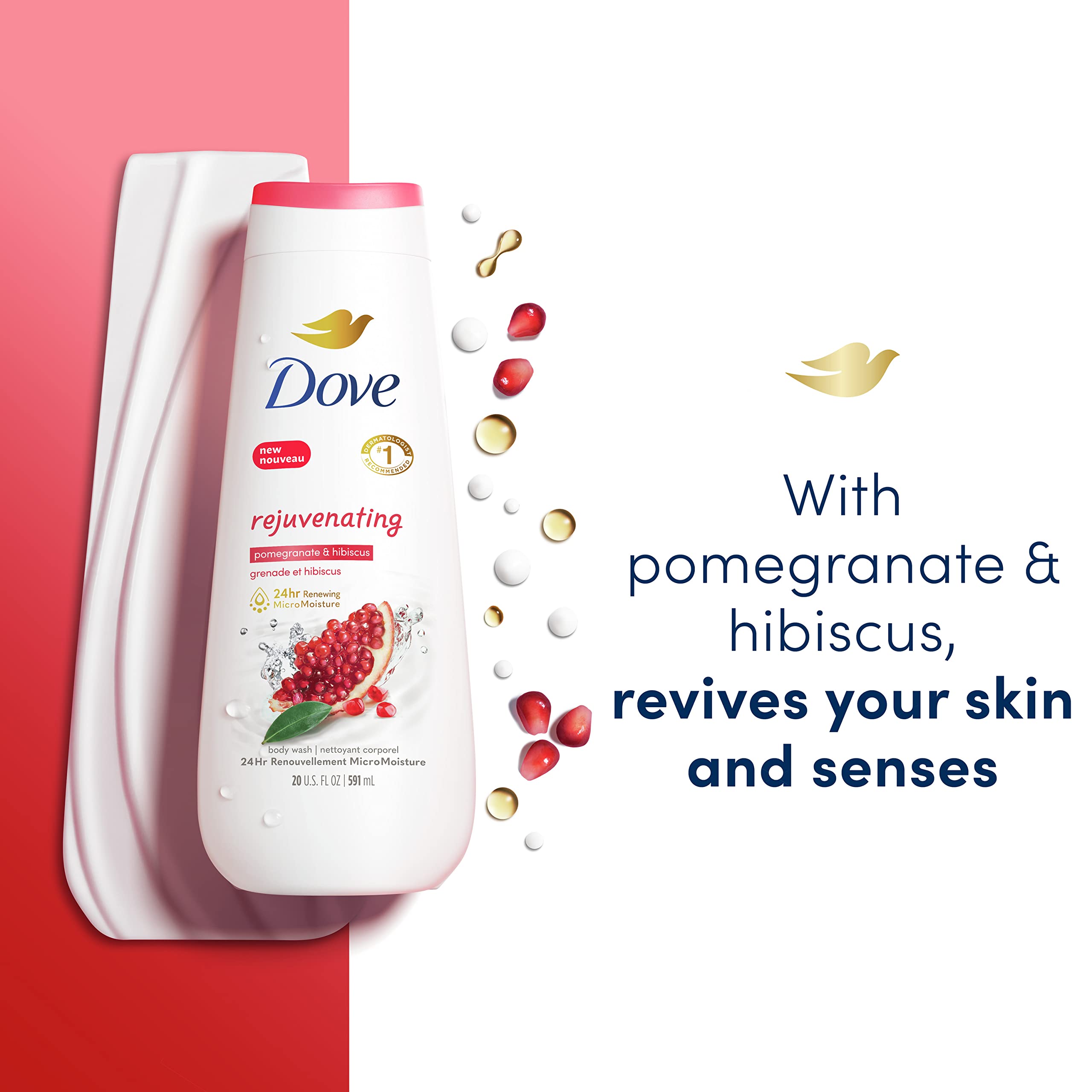 Dove Rejuvenating Pomegranate & Hibiscus Body Wash 4-Pack with Original Clean Antiperspirant Deodorant Stick for Women - All-Day Sweat Protection for Fresh, Smooth Skin | Shower & Daily Hygiene Essential