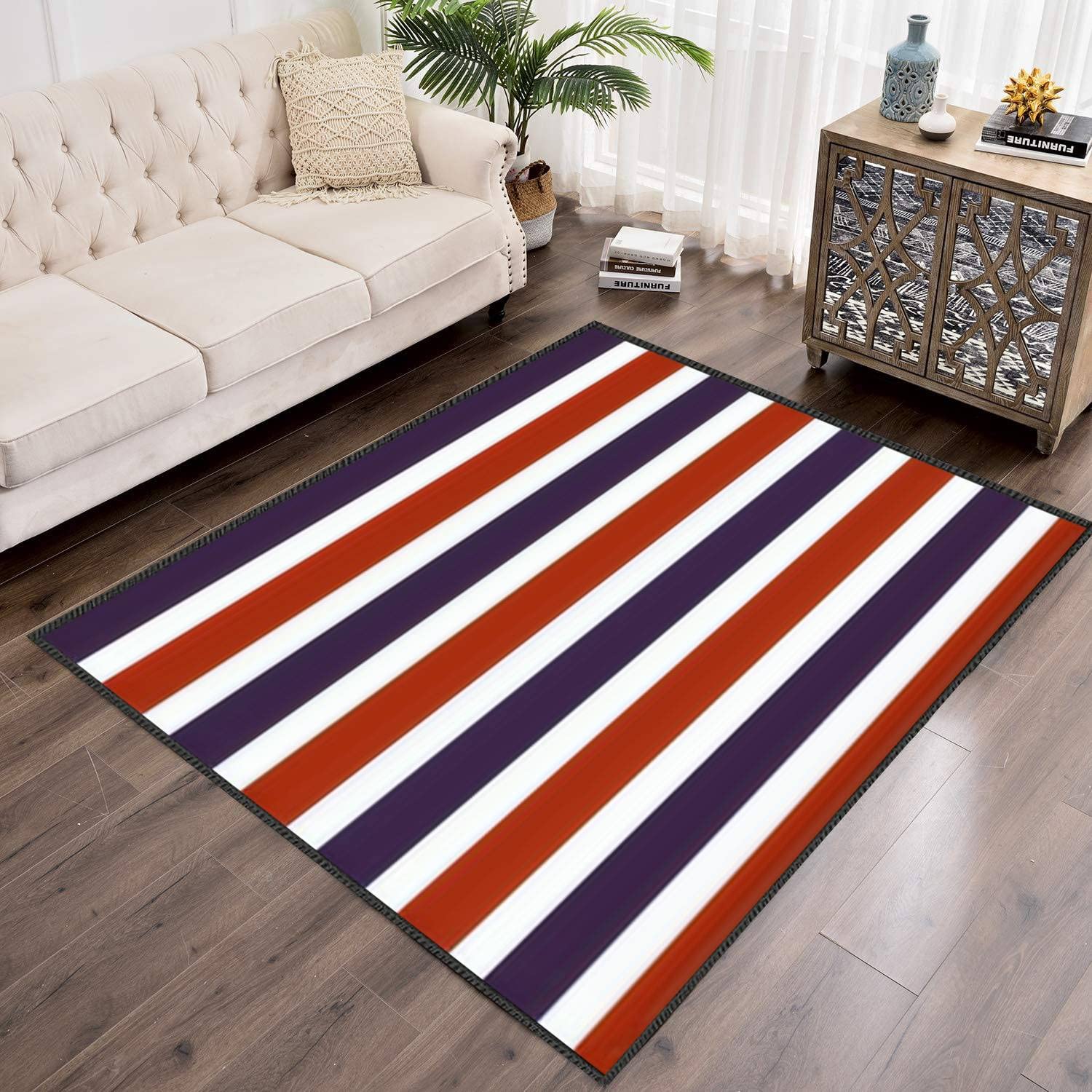 Non-Slip Thickened Area Rug Pad - Seamless Retro Stripe Design in Navy, Red, White & Blue - Indoor/Outdoor Runner Carpet for Living Room, Entryway, Bedroom - Perfect for Home Decor, Floor Protection & Comfort