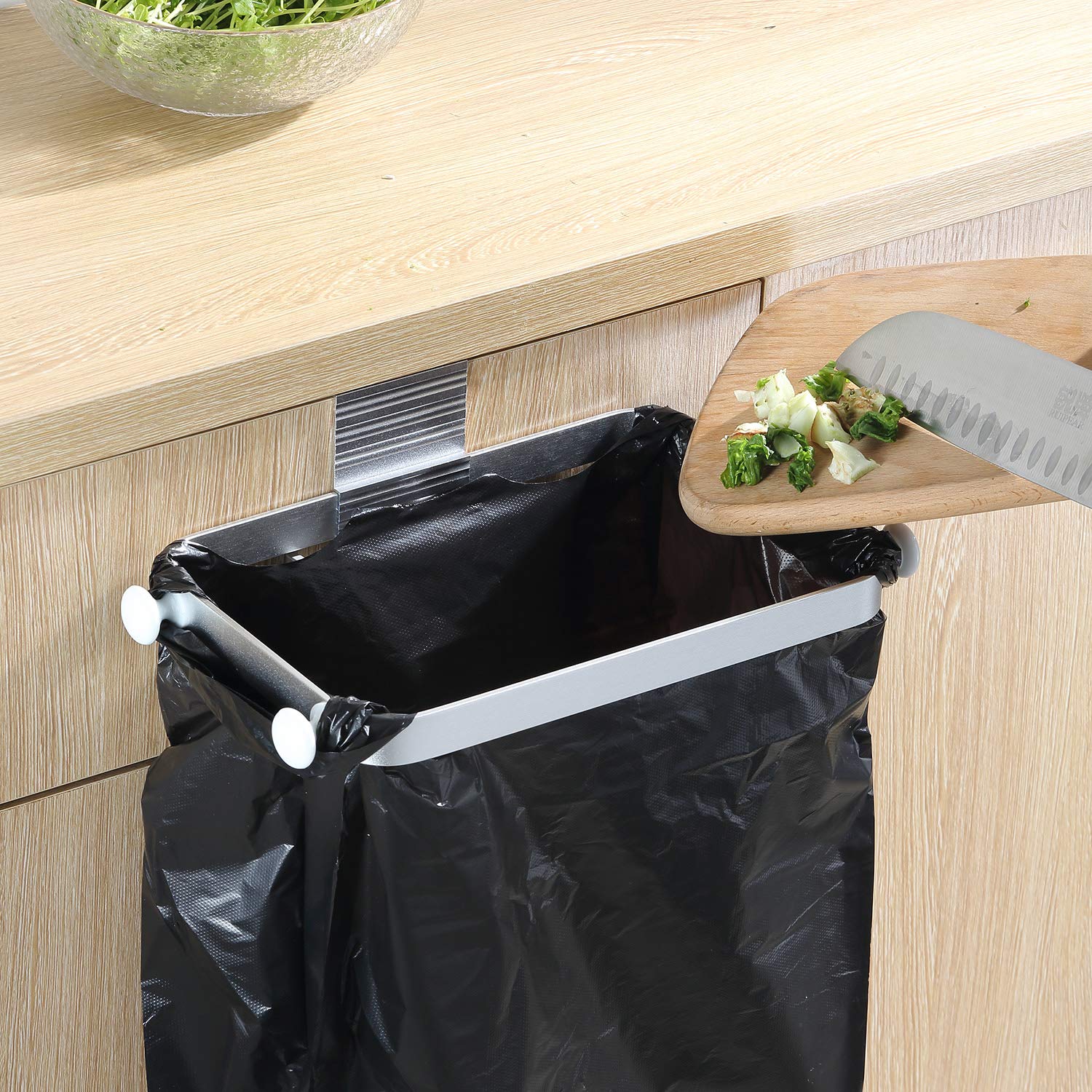 Stainless Steel Trash Bag Holder - Under Sink Garbage Can for Kitchen, Bathroom, RV, Office & Dorm Room | Space-Saving Waste Bin for Small Spaces | Silver Metal Design