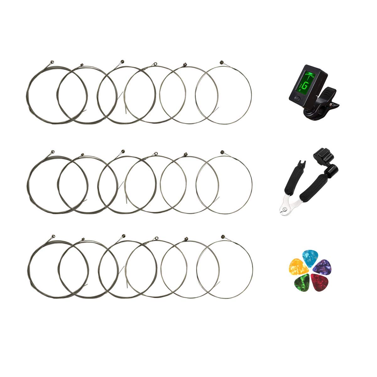 Premium Electric Guitar Strings 3 Full Sets with Guitar Tuner, Restringing Tool & 5 Picks - Perfect for Live Performances, Studio Recording & Practice Sessions