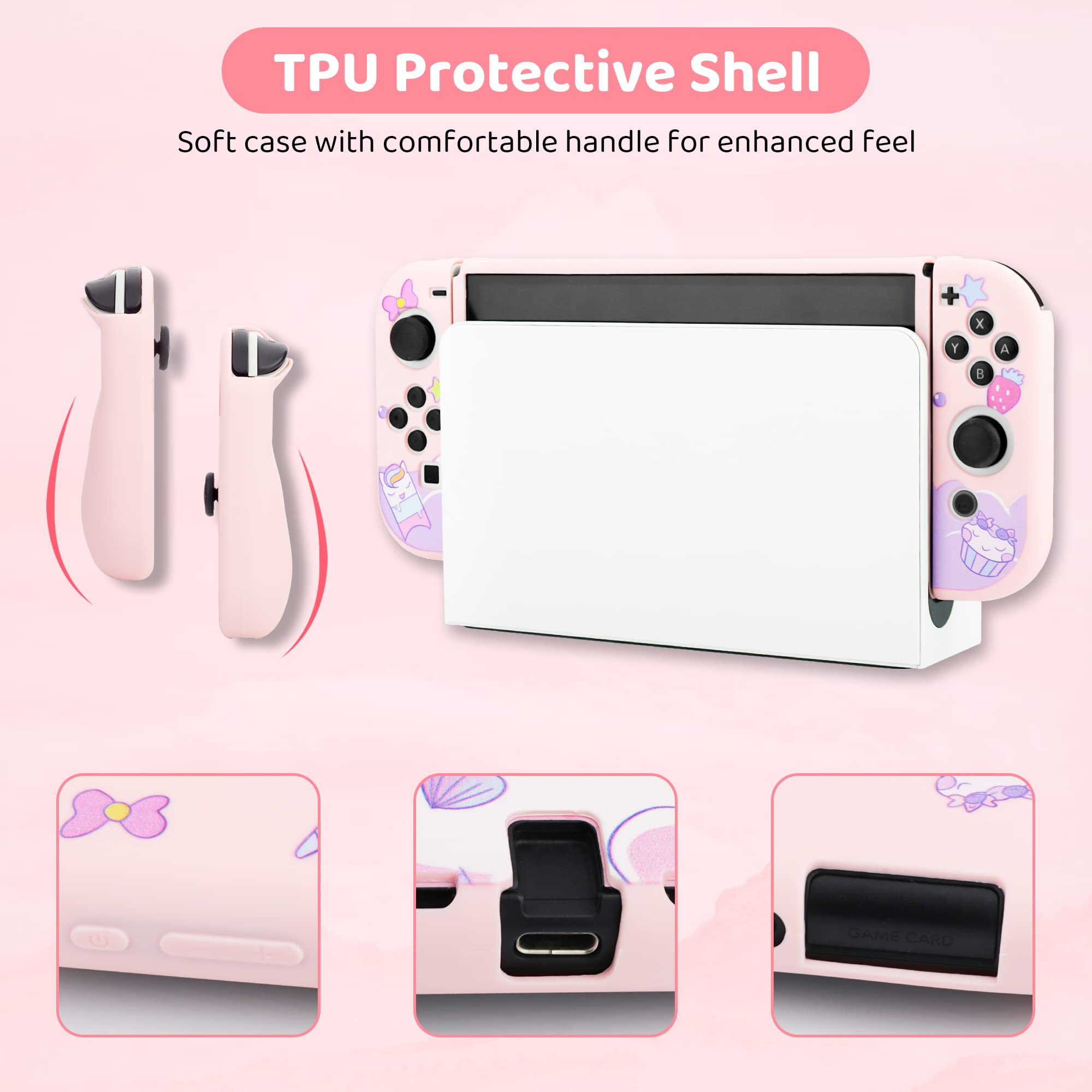 **Pink Unicorn Nintendo Switch OLED Travel Carrying Case - Slim Portable Storage Bag with Soft TPU Cover, Shoulder Strap, Screen Protector & 2 Thumb Caps - Perfect for Gaming On-The-Go & Travel Accessories**