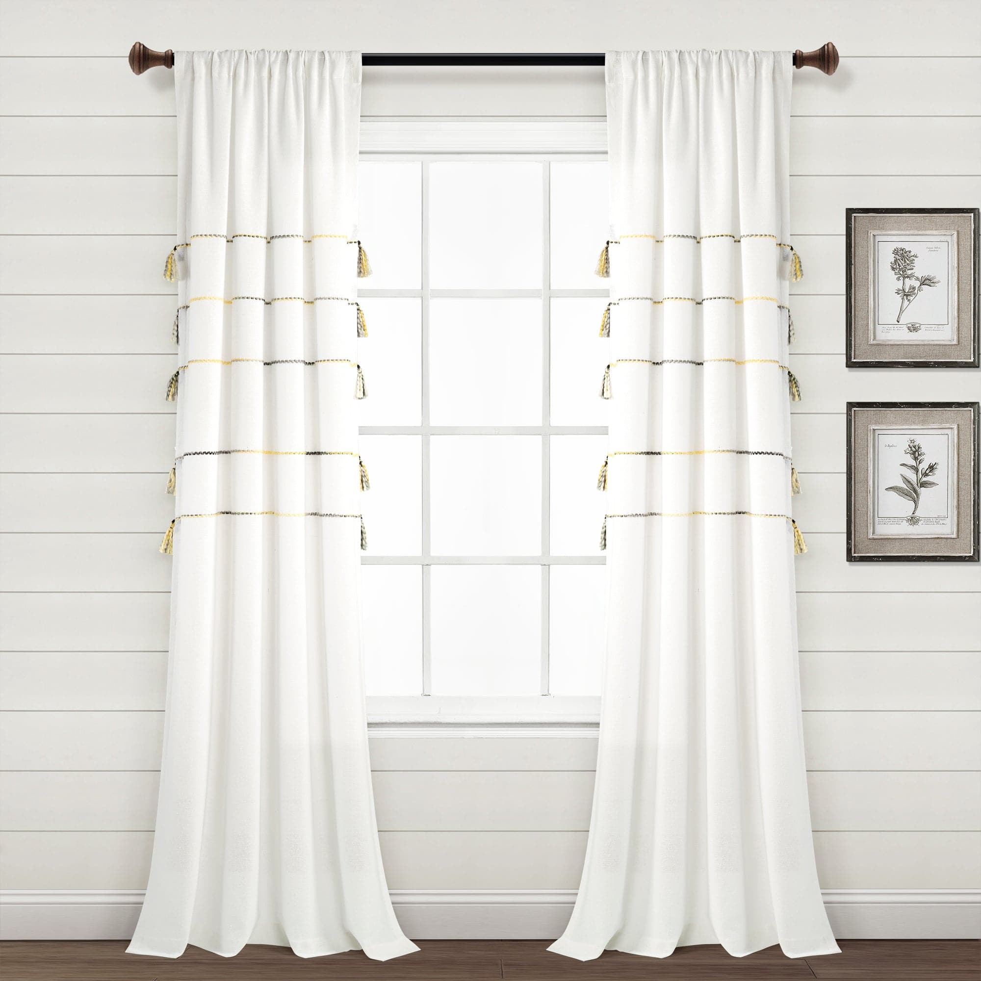 Farmhouse Boho Stripe Woven Tassel Window Curtains - Yarn Dyed Recycled Cotton Blend Panel Set (2 Pack) for Living Room, Bedroom & Dining Room Decor