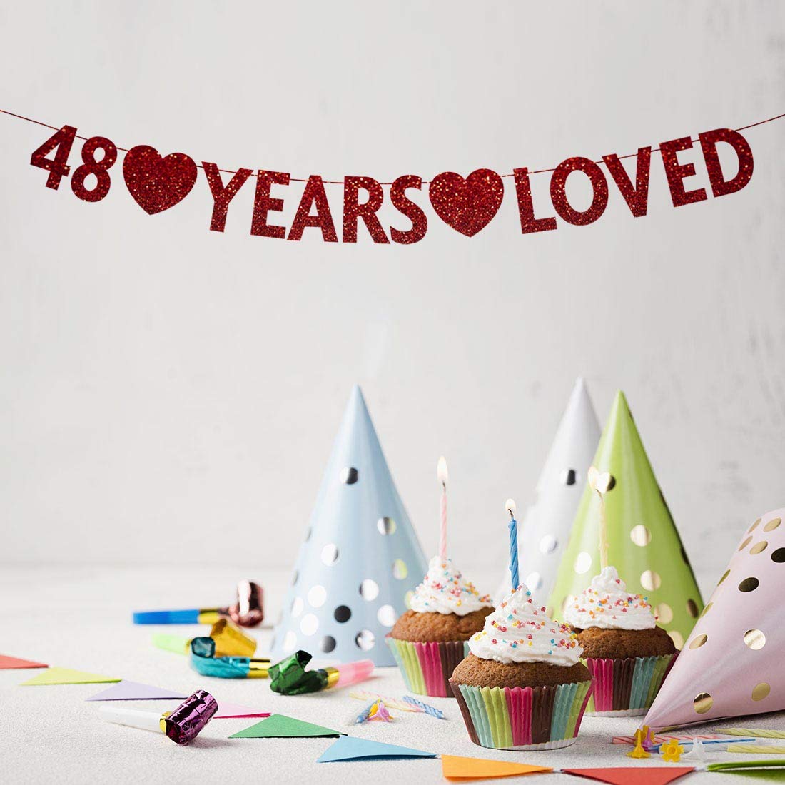Red Glitter Happy 48th Birthday Banner - Premium Party Decorations & Supplies for Anniversary Celebrations, Home Decor, and Special Events