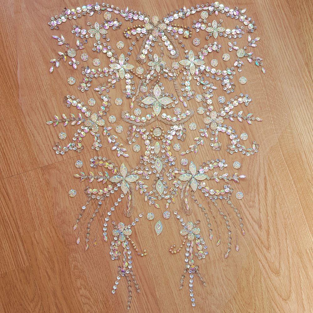 Handmade Crystal AB Rhinestone Applique Patch - 38x56cm Big Beaded Bridal Sew-on Embellishment for DIY Wedding Dress, Gown & Costume Trim | Perfect for Bridal, Evening Wear & DIY Fashion Projects