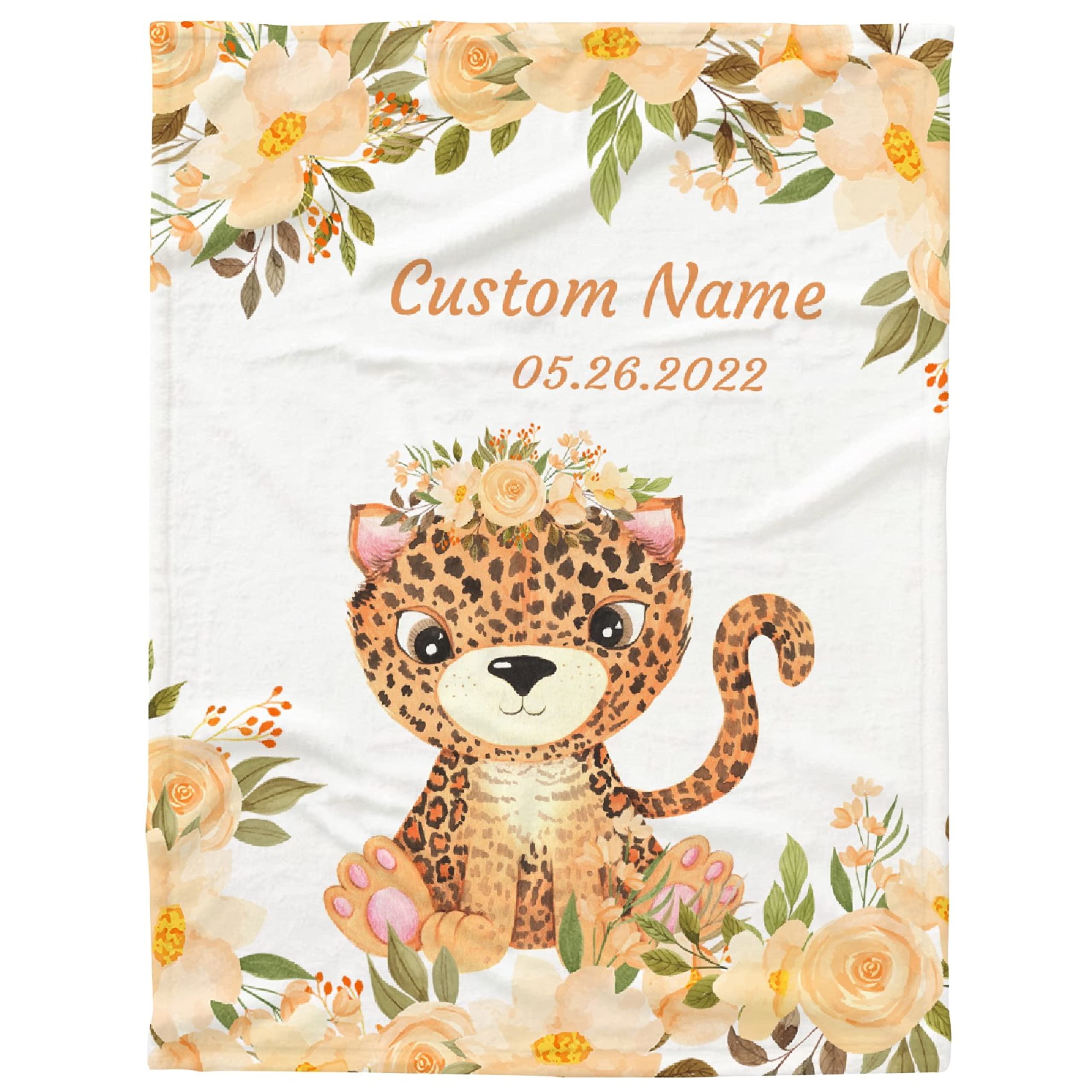 Personalized Leopard Print Blanket with Name - Customized Throw Blanket for Kids, Toddlers, Boys & Girls - Extra Large 120x90 Inch Soft Fleece Blanket - Perfect Birthday Gift, Family Keepsake & Cozy Home Decor for Bedroom, Sofa and Picnics
