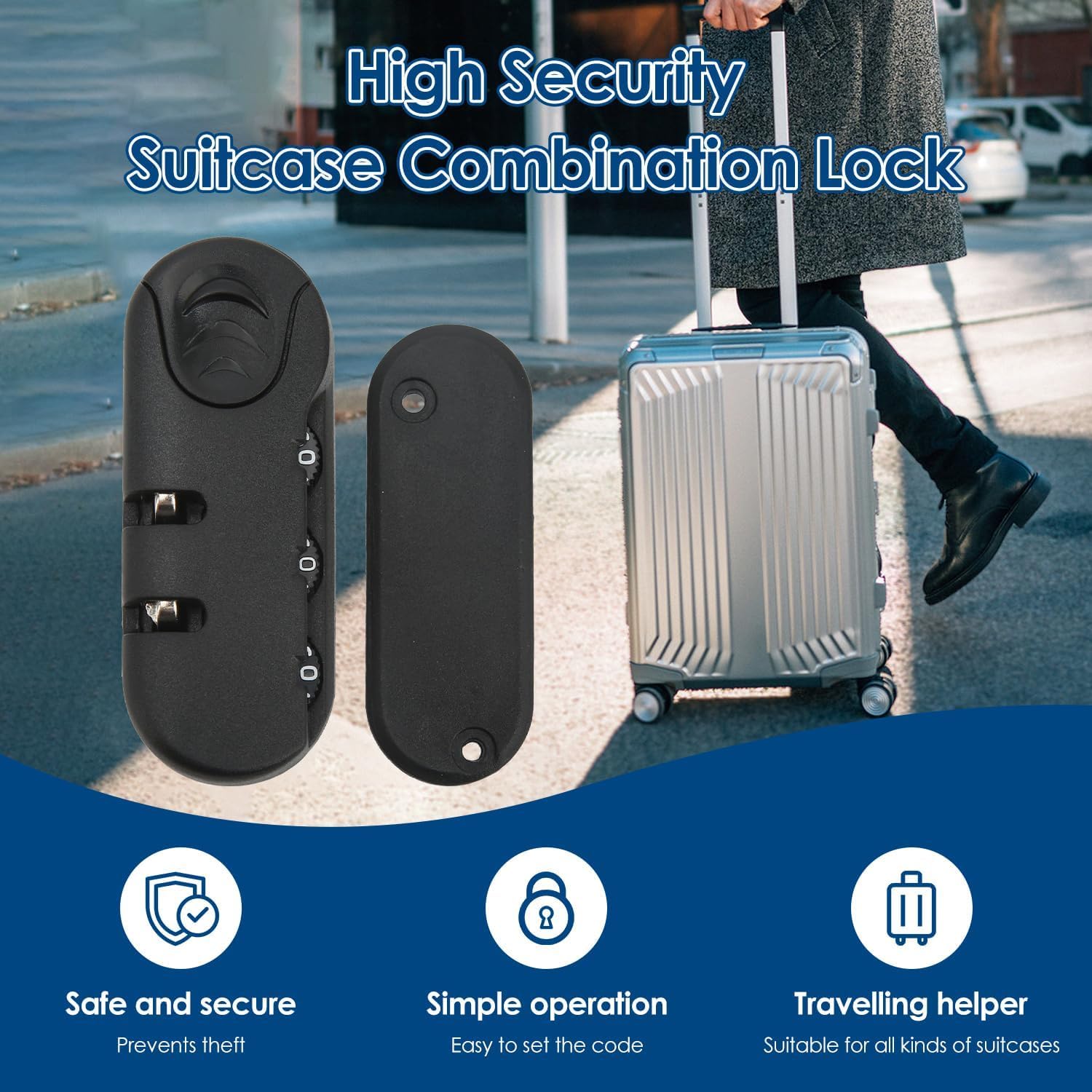 3-Digit High Security Frosted Luggage Password Lock - TSA Approved Combination Suitcase Lock for Travel, Tool Boxes & Storage Cases | Durable & Lightweight for Airports, Hotels & Business Trips