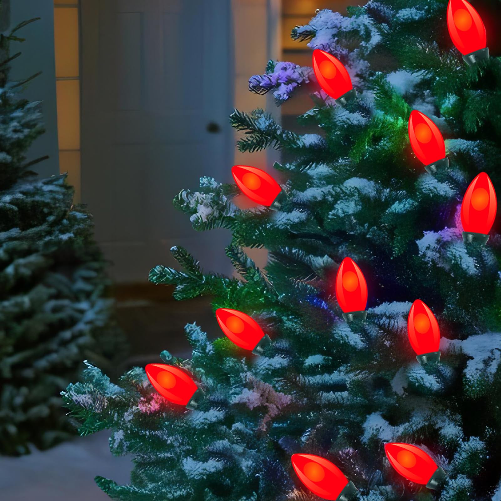 25 Pack C9 Red Christmas Light Bulbs - 7 Watt Incandescent Outdoor Replacement Bulbs with E17 Intermediate Base for Holiday String Lights - Perfect for Roof, Tree, and Porch Decorations
