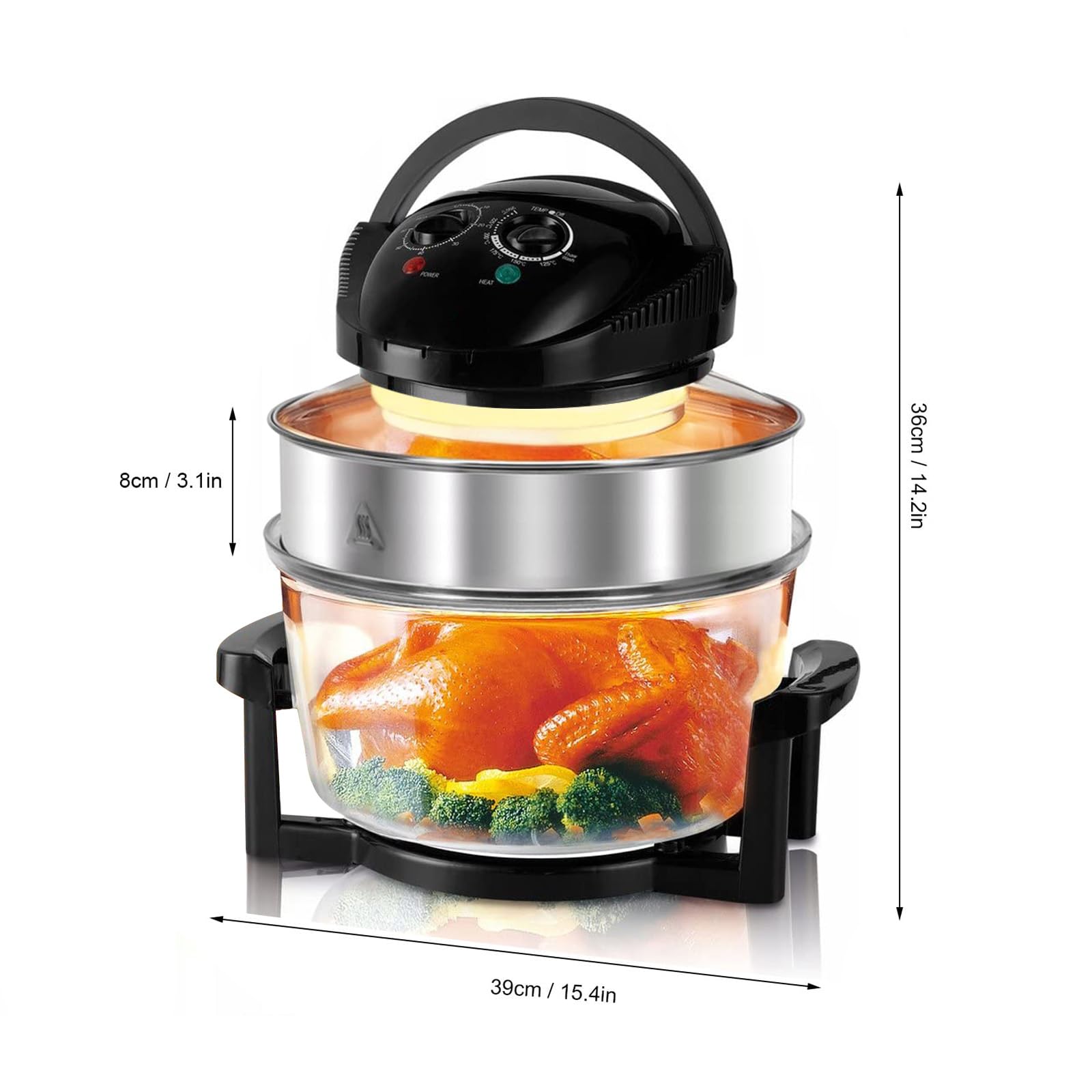 8-in-1 Extra Large Glass Air Fryer - 18 Quart Non-Toxic Healthy Cooker for Baking, Grilling, Steaming, Broiling & Roasting - Includes Glass Bowl & Accessories - Perfect for Family Dinners & Healthy Meal Prep
