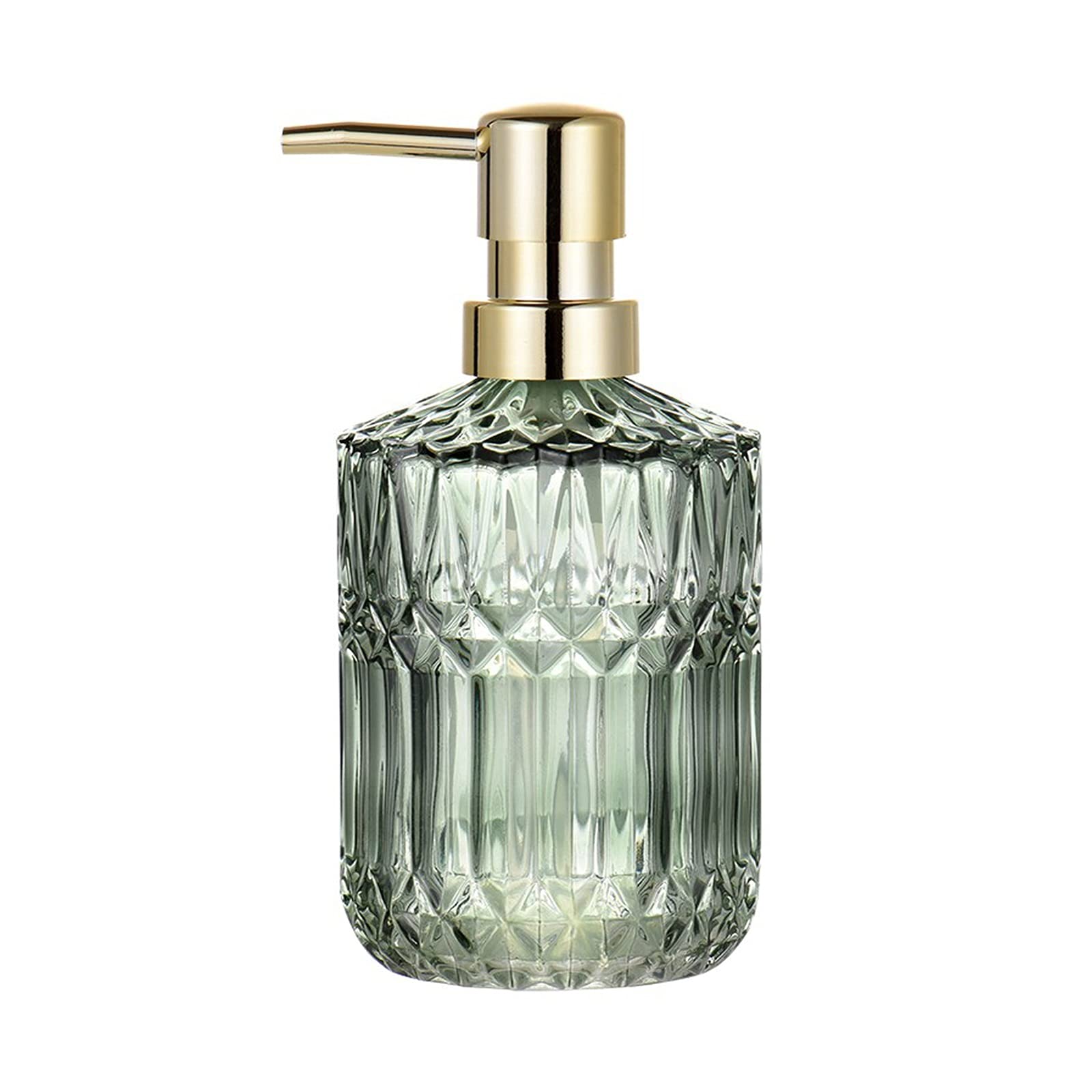 Luxury Glass Marble Soap Dispenser - 390ml/13.7oz Hand Wash, Shampoo & Lotion Dispenser for Bathroom, Kitchen & Salon - Elegant Green Carved Design - Perfect for Home, Spa & Hotel Decor