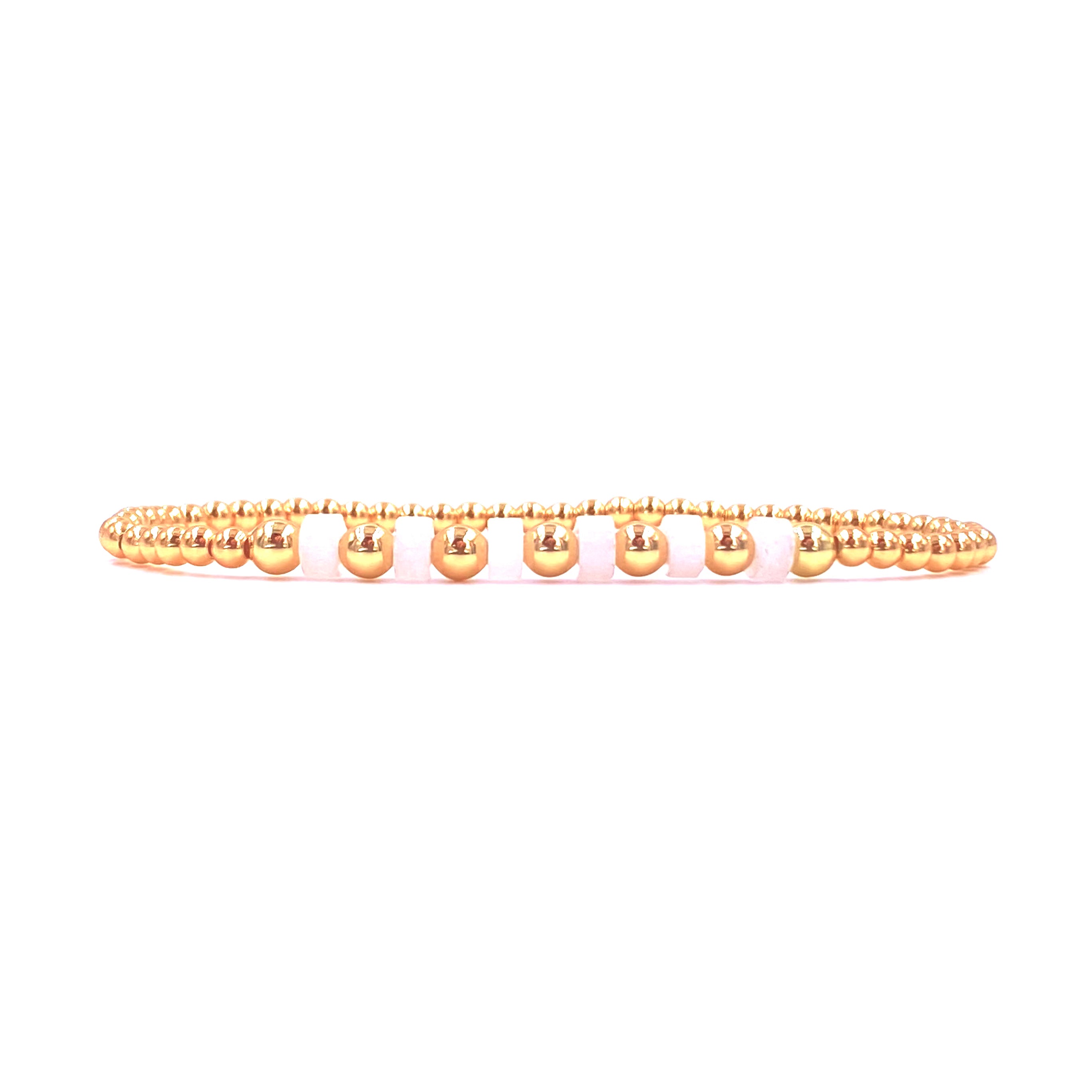 Ashley Gold Stainless Steel 6 Semi Precious Stone Beaded Stretch Bracelet for Women - Elegant Jewelry Gift for Birthday, Anniversary & Party Wear