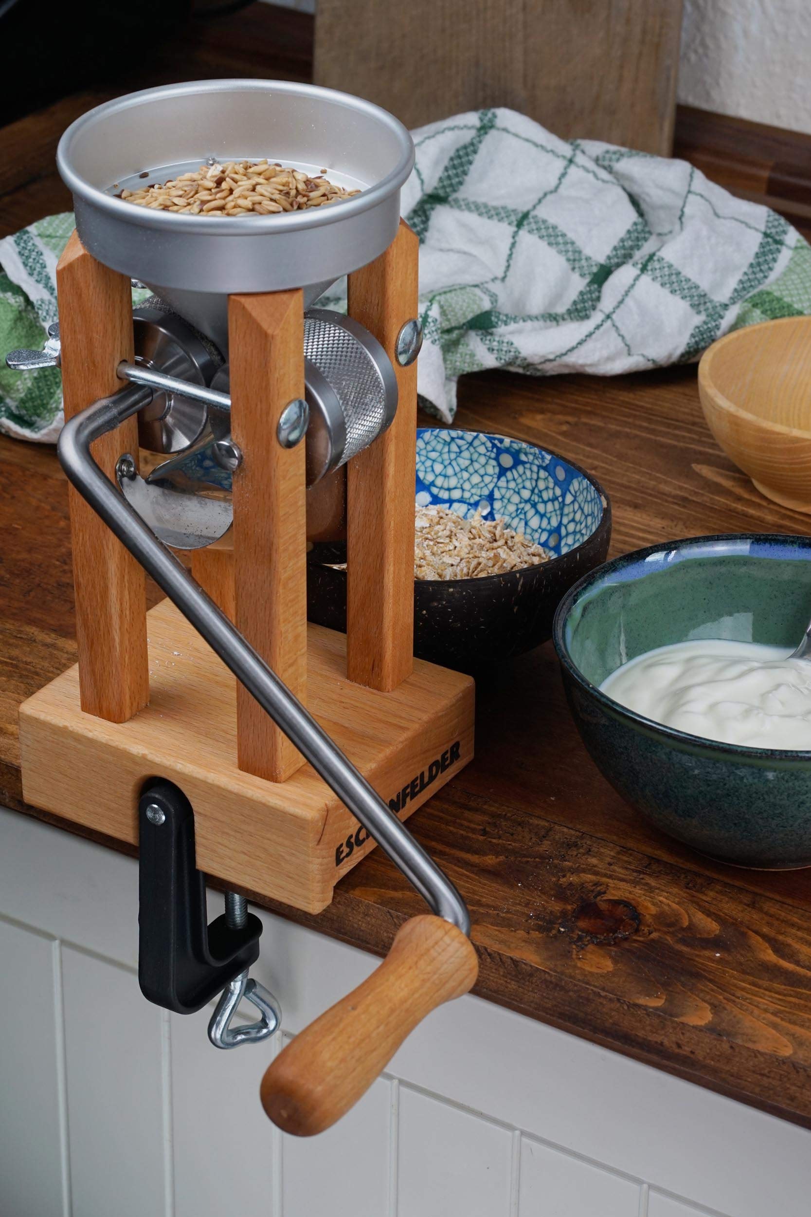 Premium Wooden Aschenfelder Grain Squeeze Table Model with Aluminum Funnel - 20
