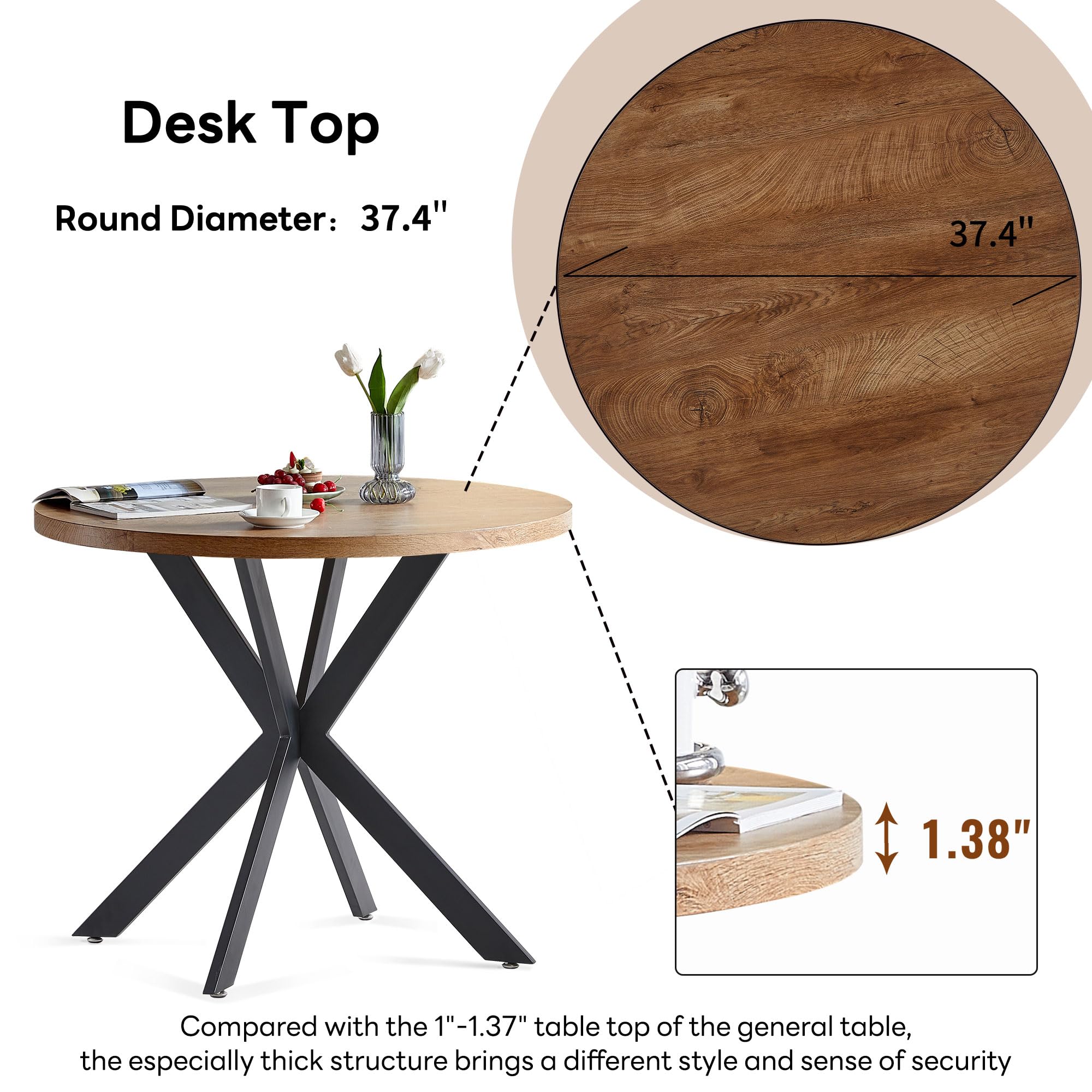 3-Piece Round Dining Table Set for 2 - Thick Wood-Look Tabletop & 2 Padded Armchairs - Kitchen & Small Space Furniture - Perfect for Apartments, Breakfast Nooks & Cozy Restaurants