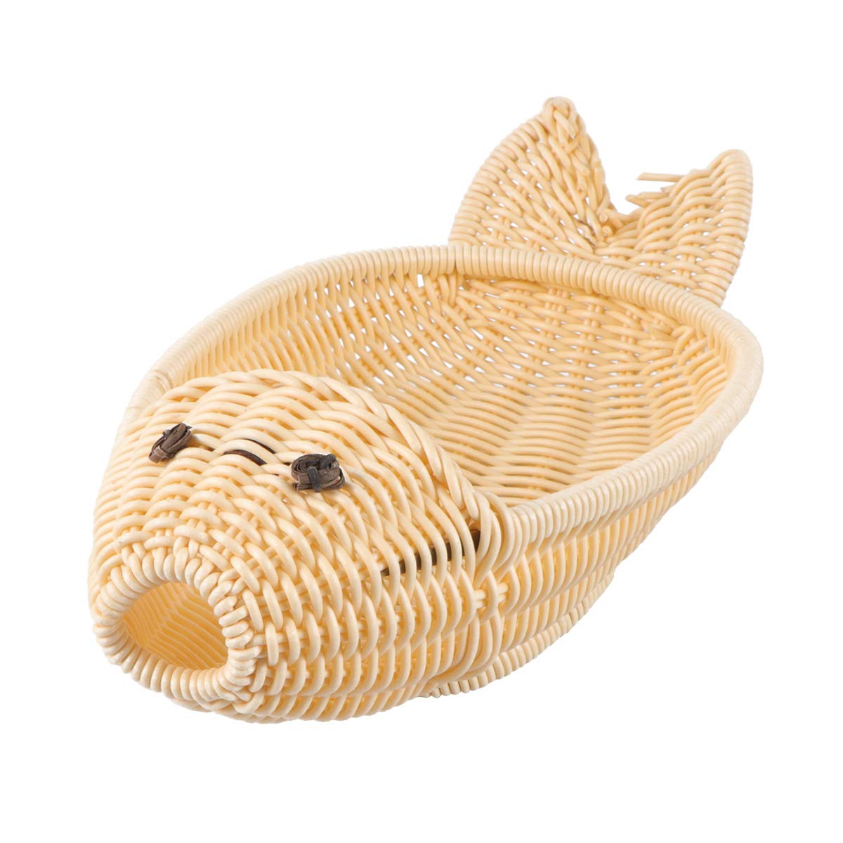 Eco-Friendly Plastic Rattan-Style Fish Shaped Fruit Basket - Kitchen Storage Organizer for Fruits, Snacks, Bread | Picnic, Dining Table, Countertop Decoration (Beige)