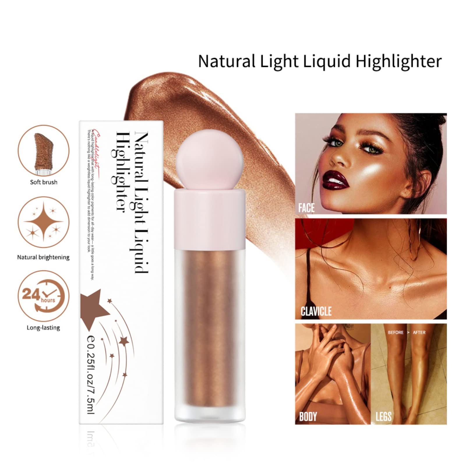 Waterproof Liquid Highlighter Makeup Stick - Face Illuminator & Glitter Highlighter for Long Lasting Glow | Perfect for Contouring, Highlighting & Night Out Makeup