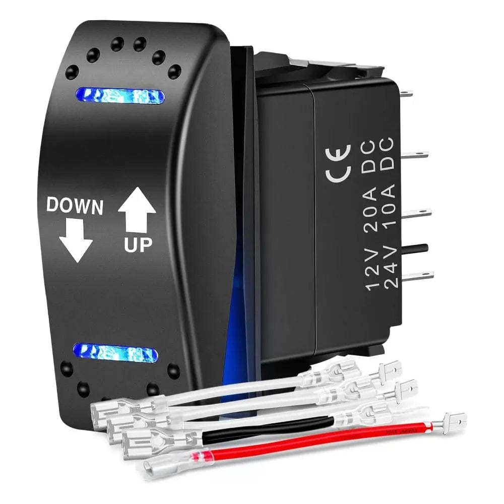 7 Pin DPDT On/Off Momentary Rocker Switch - Blue LED Illuminated for Car, Boat, Marine, RV & Industrial Equipment (Up/Down Operation)