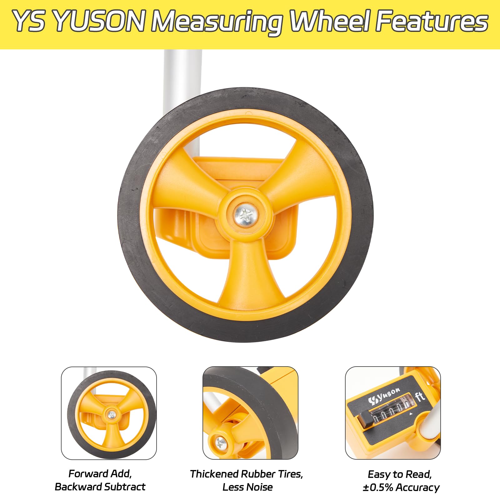 Digital Measuring Wheel in Feet - 4 Inch Construction Measuring Wheel with Tape Measure & Level Ruler | One-Key Reset up to 9999Ft | Perfect for Land Surveying, Road Construction & DIY Home Projects