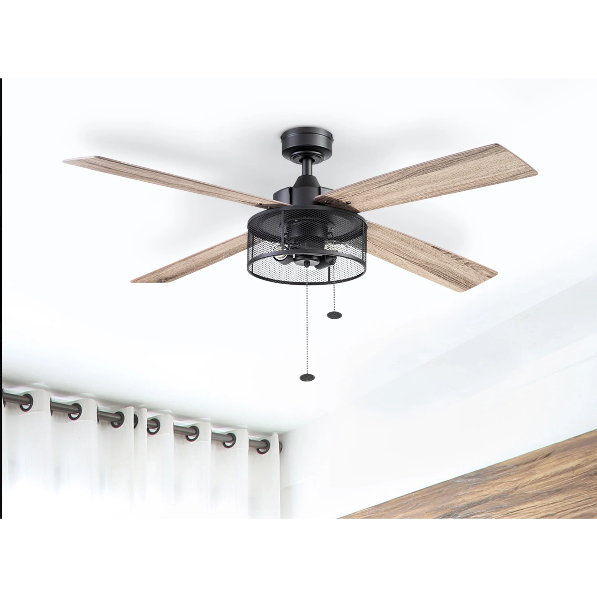 Prominence Home 52 Inch Mandino Matte Black Ceiling Fan with Pull Chain - Quiet Operation, Energy Efficient, Perfect for Bedroom, Living Room and Outdoor Patio