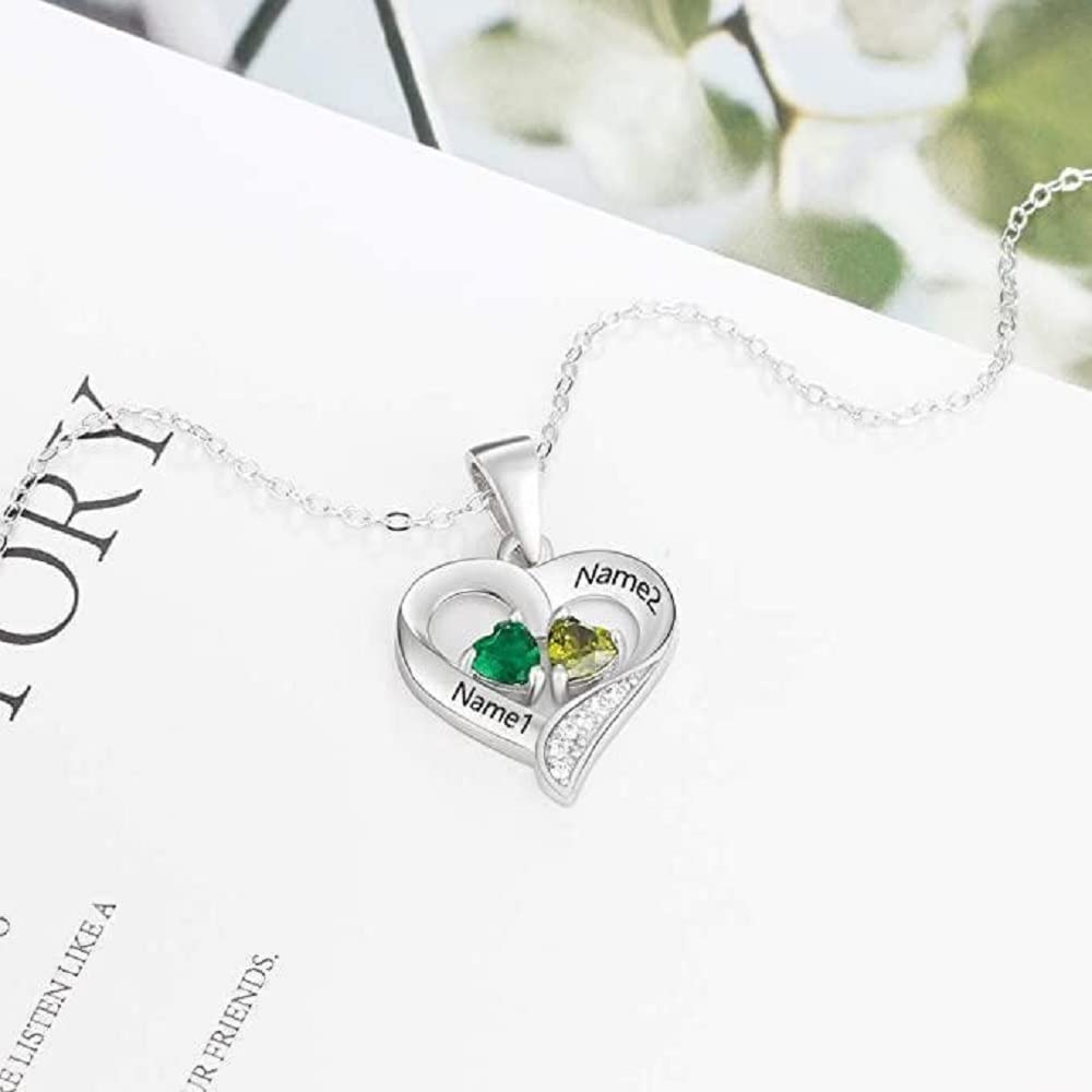 Personalized Mother Necklace with Birthstones & Engraved Name - 18K White Gold Filled 925 Sterling Silver Heart Pendant - Custom Jewelry Gift for Mom, Wife, Her on Mother's Day, Birthday, Anniversary & Valentine's Day - Perfect for Special Occasions & Everyday Wear