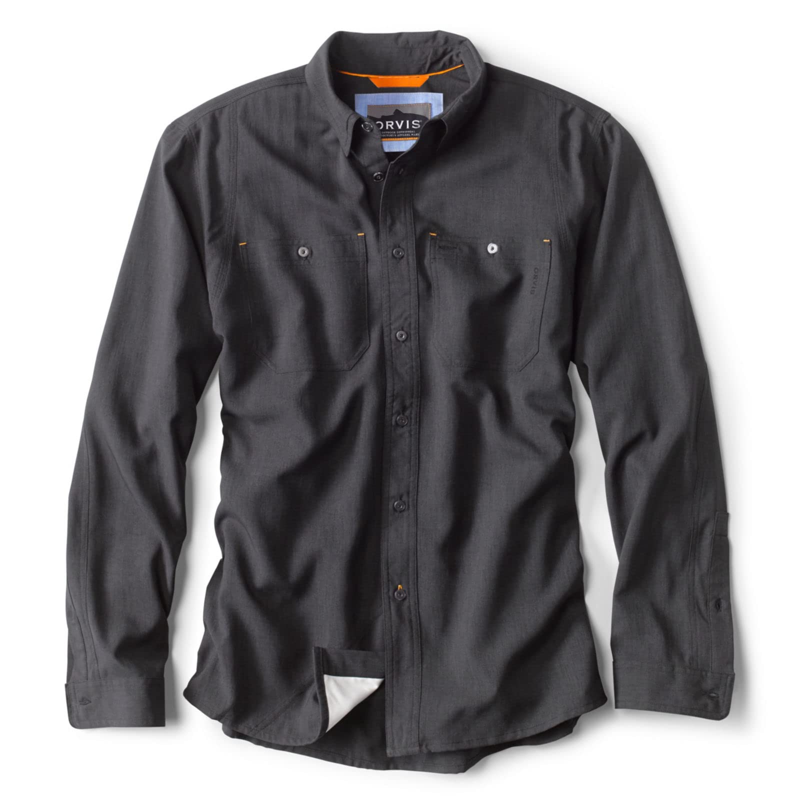 Orvis Tech Chambray Long Sleeve Men's Work Shirts - Lightweight Quick-Drying UPF 40 Chambray Fabric Casual Button Down Shirt for Outdoor Work, Hiking & Travel
