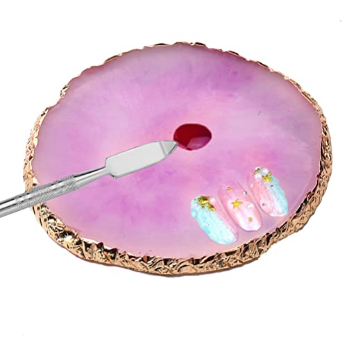 2 in 1 Resin Nail Art Palette with Stirring Rod - Gold Edge Nail Holder & Display Board for Acrylic & Gel Polish (Purple) - Perfect for Salon Professionals & DIY Nail Artists
